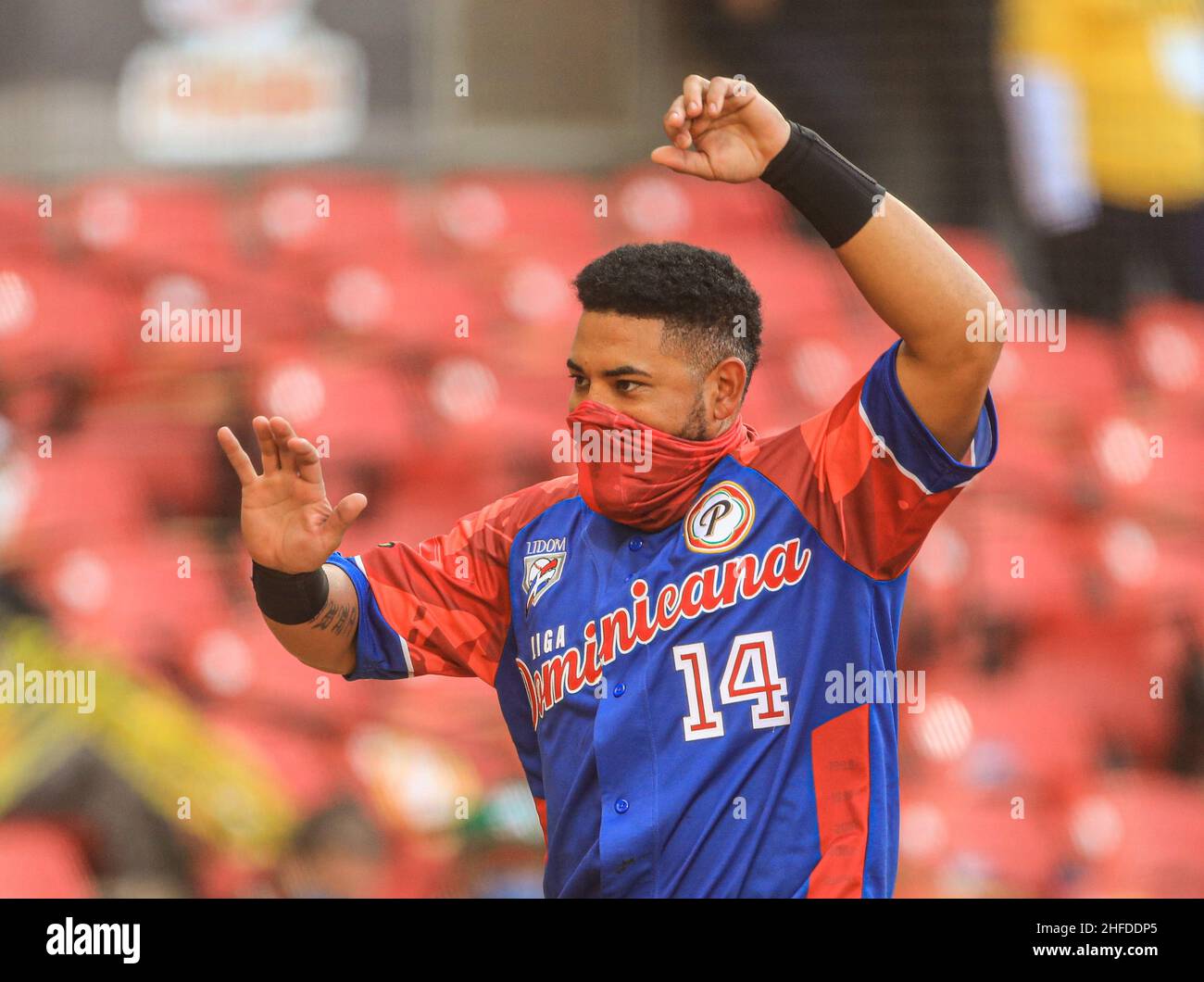 MAZATLAN, MESSICO - FEBBRAIO 02: Melky Cabrera di Las Aguilas Cibaeñas, durante la partita tra Repubblica Dominicana e Panama come parte della Serie del Caribe 2021 al Teodoro Mariscal Stadium il 2 febbraio 2021 a Mazatlan, Messico. (Foto di Luis Gutierrez/Norte foto) Foto Stock