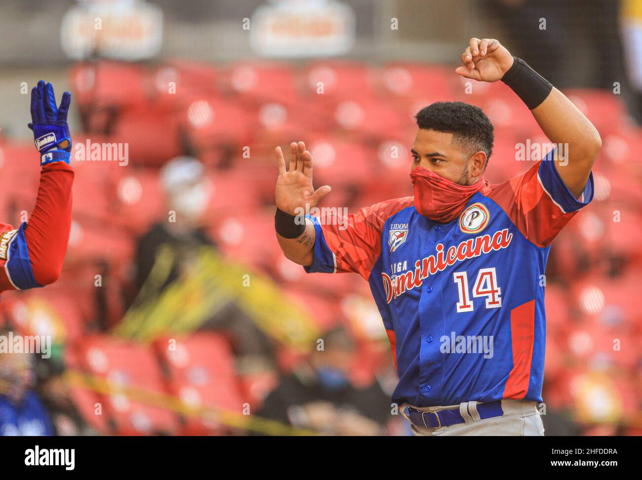 MAZATLAN, MESSICO - FEBBRAIO 02: Melky Cabrera di Las Aguilas Cibaeñas, durante la partita tra Repubblica Dominicana e Panama come parte della Serie del Caribe 2021 al Teodoro Mariscal Stadium il 2 febbraio 2021 a Mazatlan, Messico. (Foto di Luis Gutierrez/Norte foto) Foto Stock