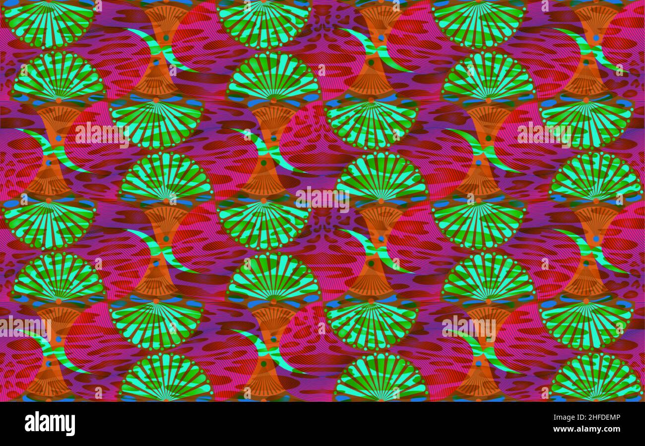 African Wax Print tessuto, etnico sovrapposizione ornamento senza cuciture design, Kitenge motivo motivi floreali elementi. Tessuto vettoriale, tessuto afro colorato Illustrazione Vettoriale