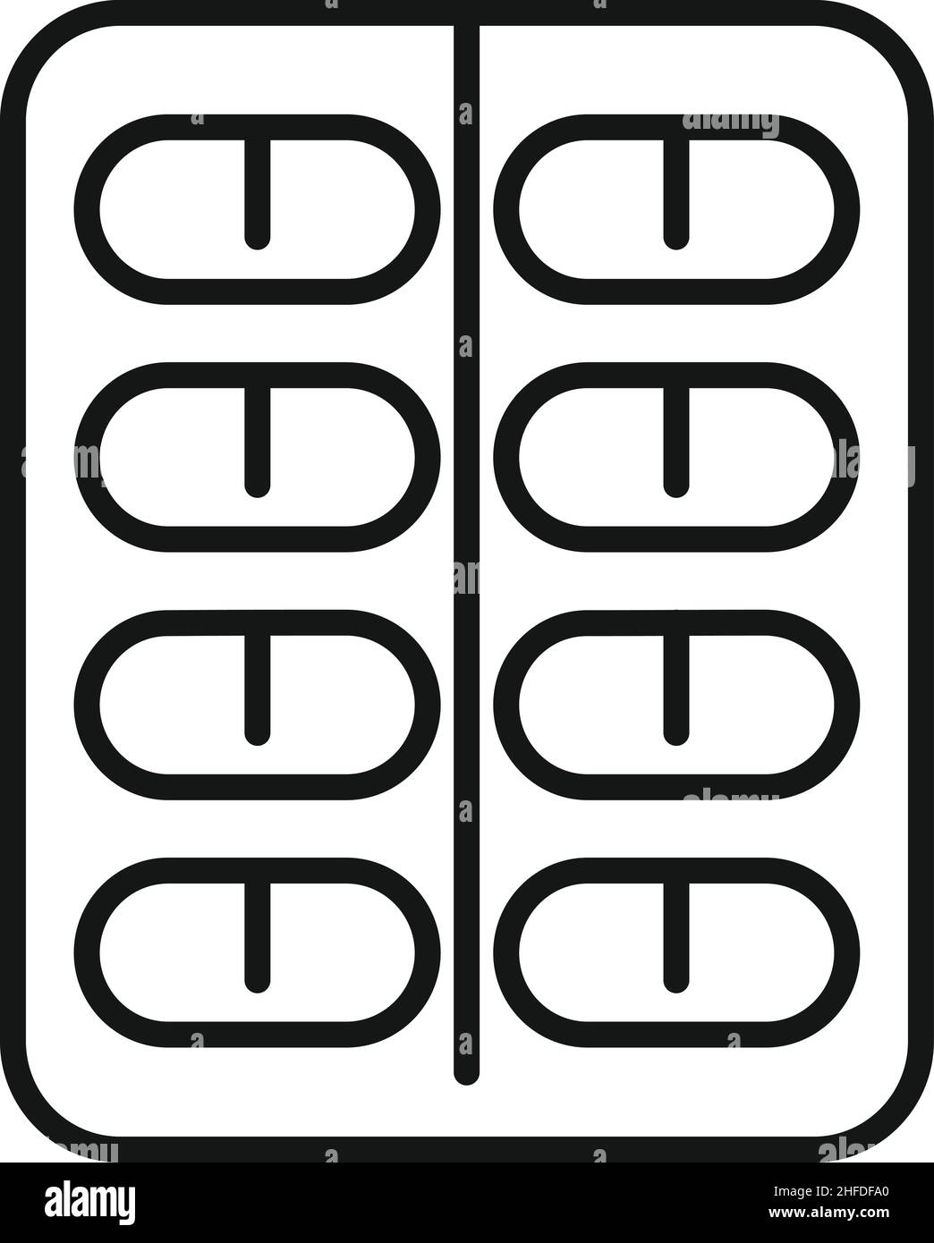 Tonsillite pillola blister icona contorno vettore. Bocca tonsil. Infiammazione batterica Illustrazione Vettoriale