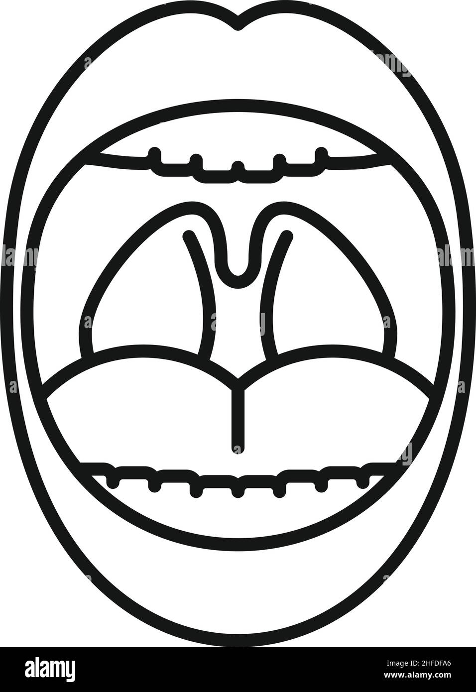 Bocca tonsillite icona contorno vettore. Anatomia tonsil. Agente batterico Illustrazione Vettoriale