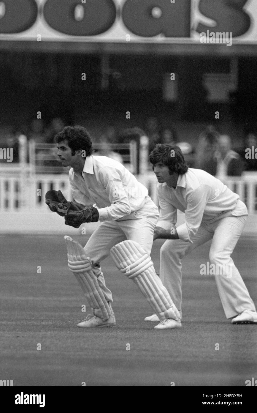 Bruce Edgar (NZ), guardiano del criceto John Parker (NZ), Inghilterra vs Nuova Zelanda, Lord's Cricket Ground, Londra, Inghilterra Agosto 1978 Foto Stock