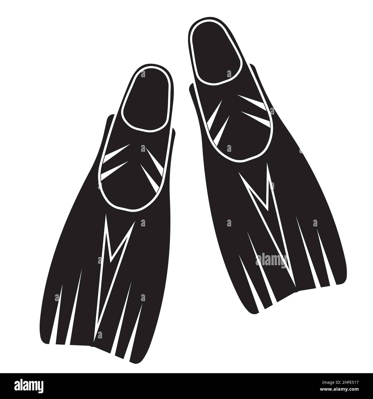 Pinne per immersioni subacquee, silhouette nera, icona. Illustrazione Vettoriale