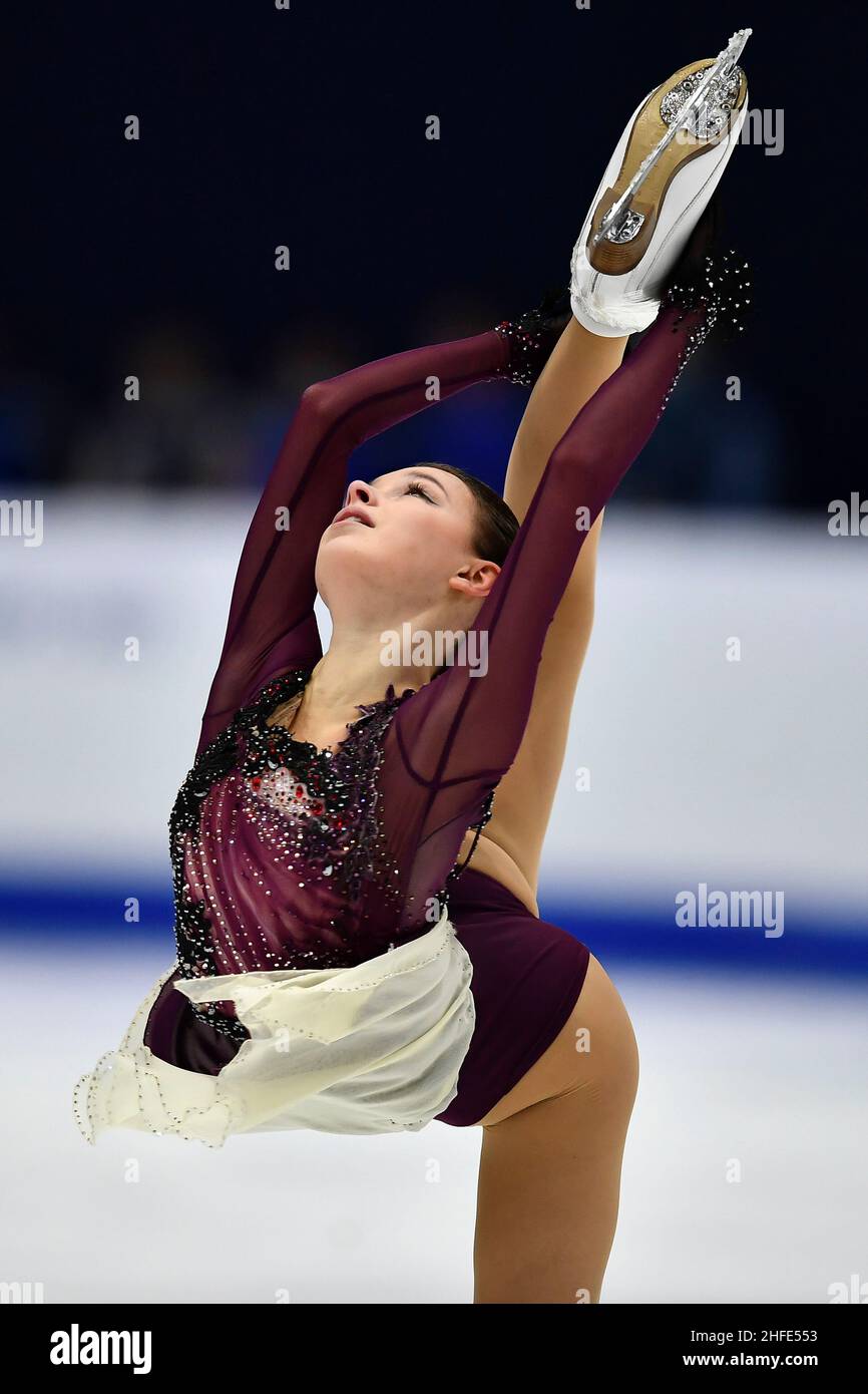 Tallinn, Estonia. 15th Jan 2022. Anna Shcherbakova della Russia si esibisce durante il programma gratuito delle donne al Campionato europeo di pattinaggio a figure ISU di Tallinn, Estonia, 15 gennaio 2022. Credit: Sergei Stepanov/Xinhua/Alamy Live News Foto Stock