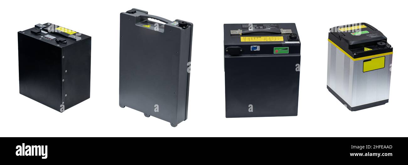 Tipo di vano batteria ricaricabile per auto EV o motocicletta isolato su sfondo bianco Foto Stock