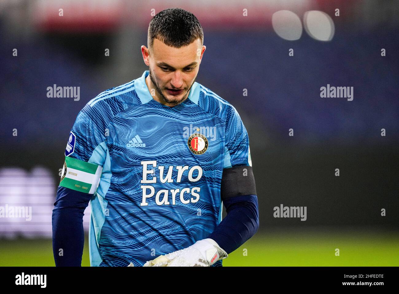 Rotterdam - il custode di Feyenoord Justin Bijlow durante la partita tra Feyenoord e Vitesse a De Kuip il 15 gennaio 2022 a Rotterdam, Paesi Bassi. (Scatola Foto Stock