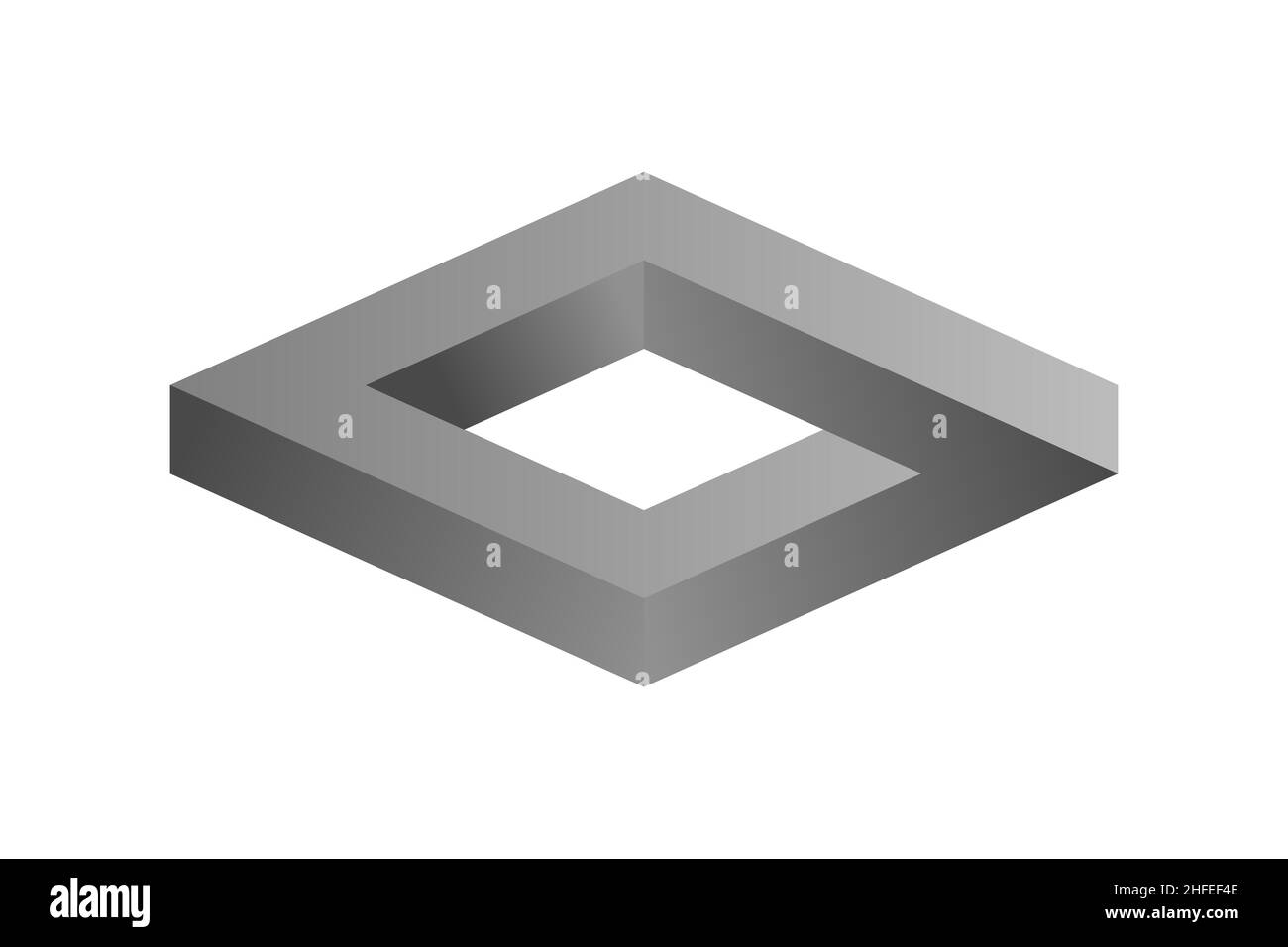 Impossibile rettangolo senza fine in argento. Forma della scatola impossibile. Illusione ottica. Cifra rhombus infinita gradiente grigio. Astratto oggetto geometrico eterno. Illustrazione Vettoriale