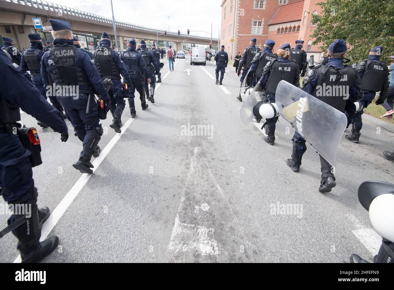 Polizia polacca anti-sommossa a Danzica, Polonia © Wojciech Strozyk / Alamy Stock Photo Foto Stock