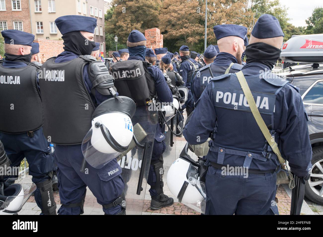 Polizia polacca anti-sommossa a Danzica, Polonia © Wojciech Strozyk / Alamy Stock Photo Foto Stock