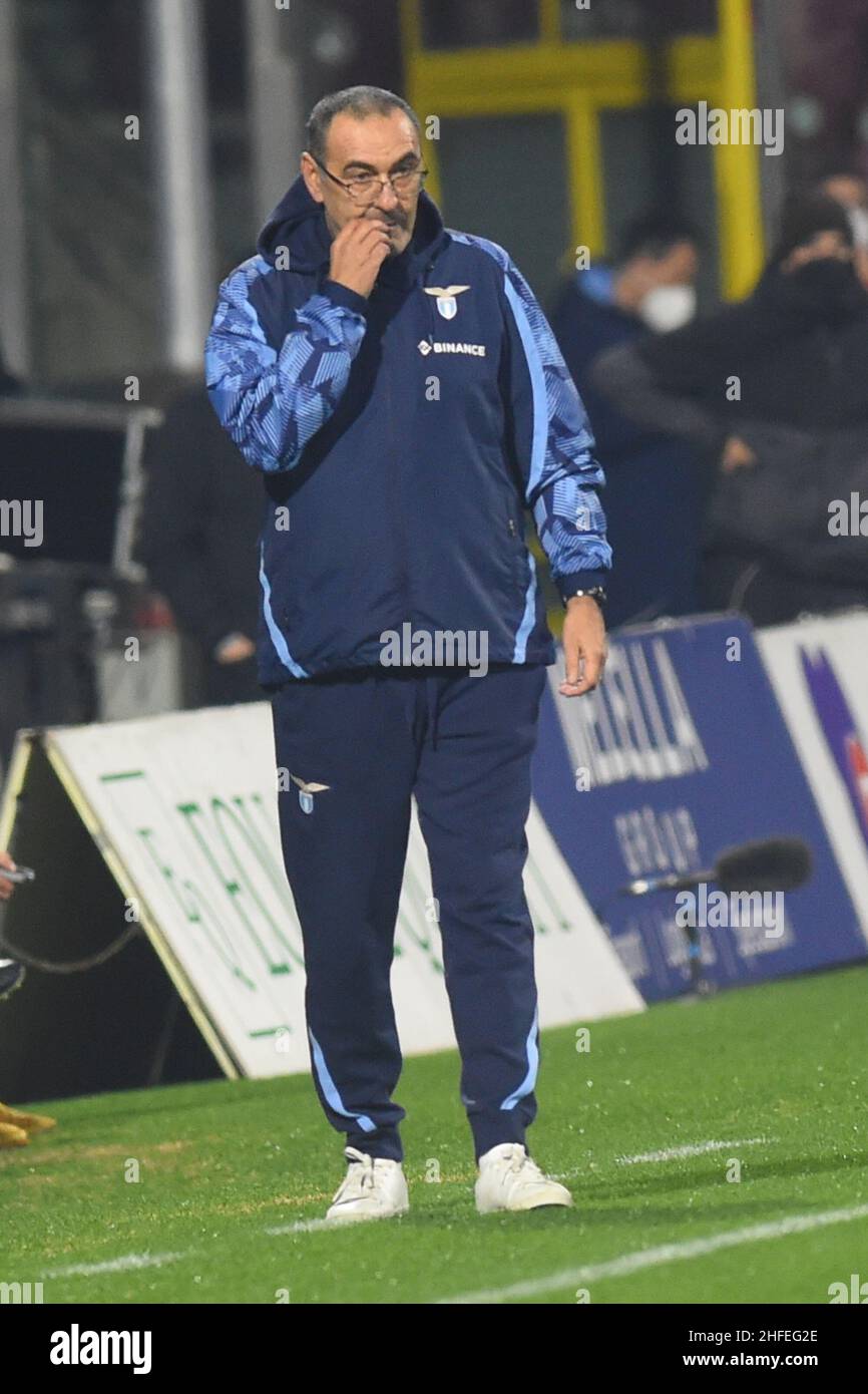 Salerno, Italia. 15th Jan 2022. Maurizio Sarri (SS Lazio) durante la Serie A partita tra US Salernitana 1919 e SS Lazio allo Stadio Arechi. Il Lazio vince il 3-0. (Foto di Agostino Gemito/Pacific Press) Credit: Pacific Press Media Production Corp./Alamy Live News Foto Stock