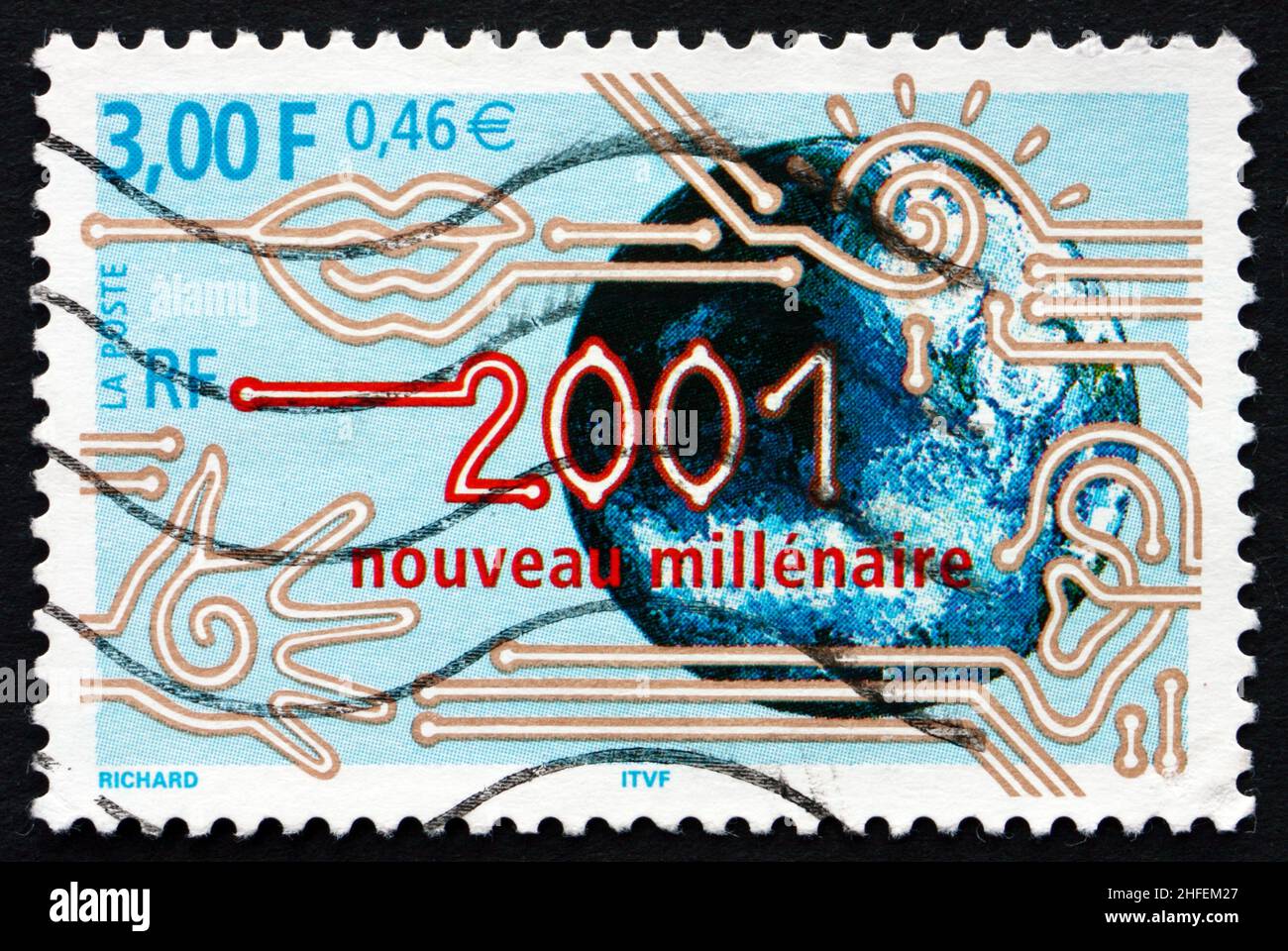FRANCIA - CIRCA 2000: Un francobollo stampato in Francia mostra 2001, inizio del nuovo millennio, circa 2000 Foto Stock