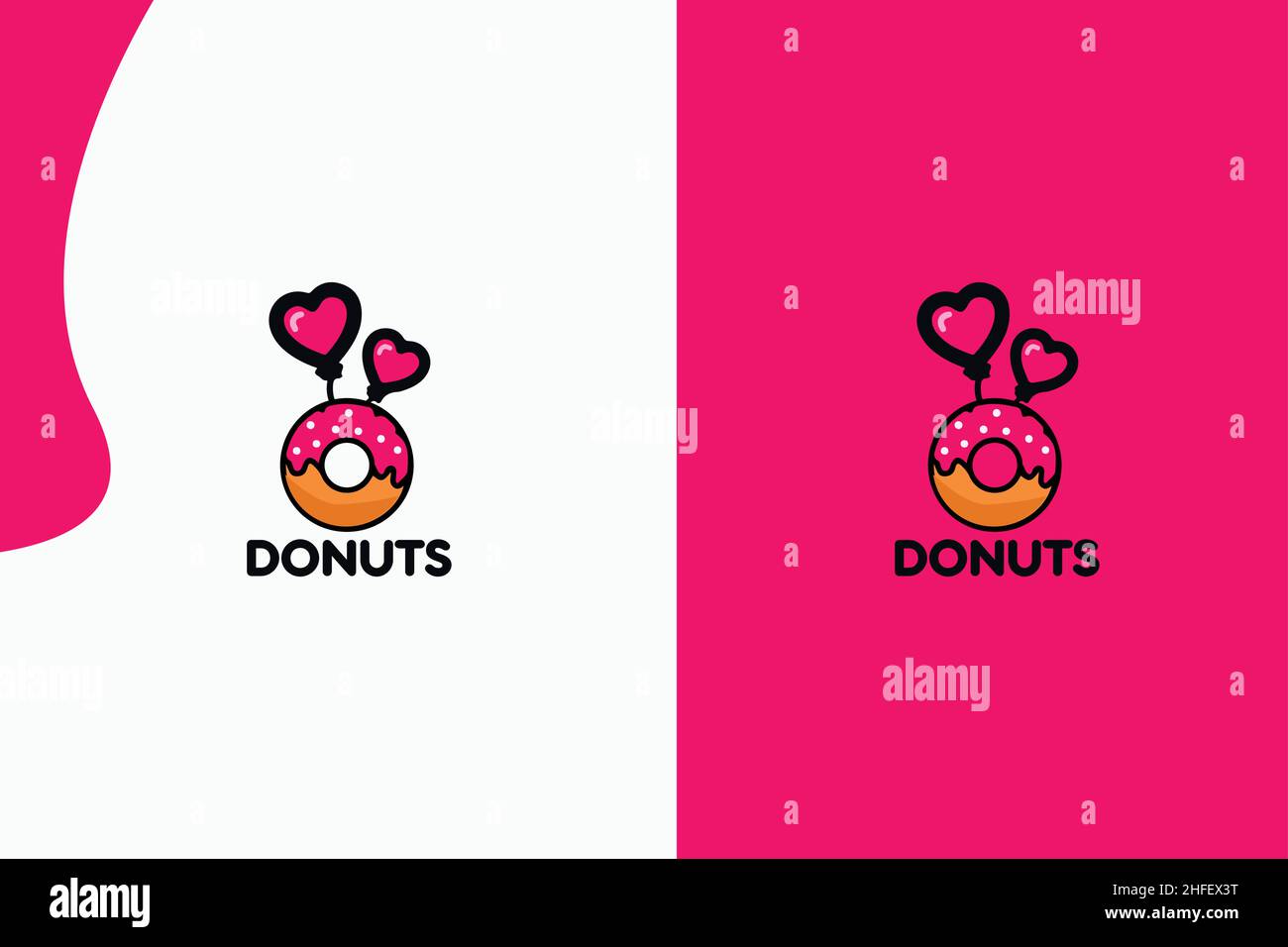 Moderno Donuts Romantico e abbrancante disegno del logotipo della cena e illustrazione vettoriale Illustrazione Vettoriale
