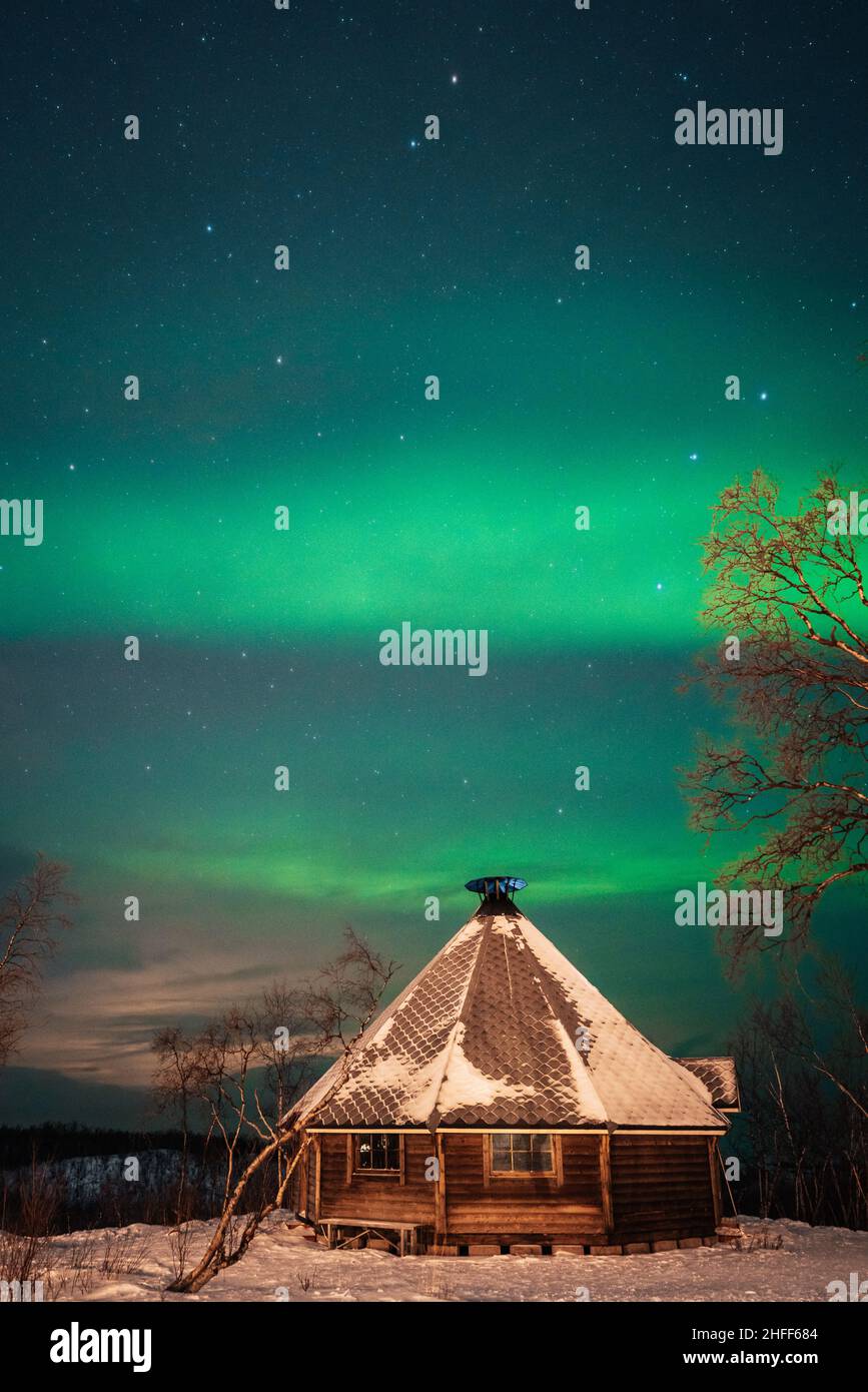 Aurora boreale su Abisko, Lapponia svedese. Foto Stock