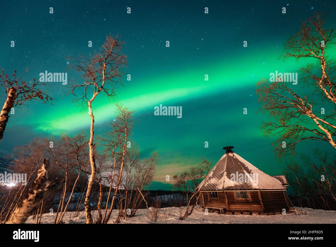 Aurora boreale su Abisko, Lapponia svedese. Foto Stock
