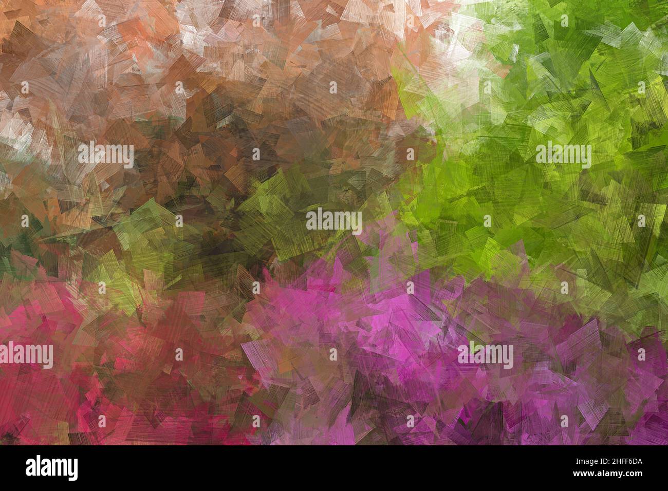 Astratto sfondo dipinto ad olio colorato con pennellate. Pittura digitale ad olio ad alta risoluzione su tela. Colori marrone, verde, rosso e viola. Foto Stock