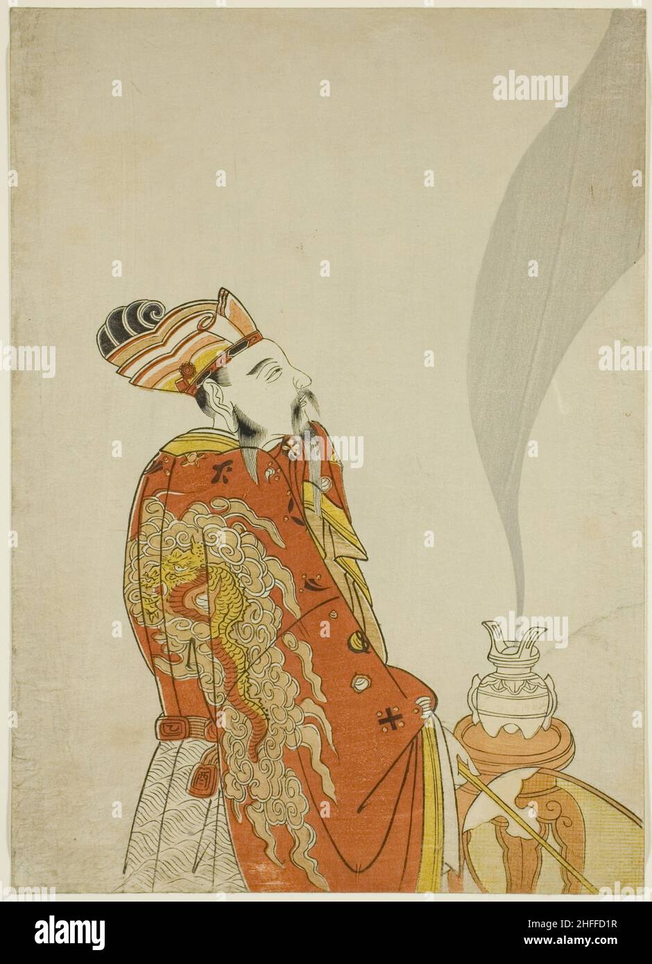 Incenso che ravviva l'immagine dei morti - imperatore Wu della dinastia Han, 1765. Attribuito a Komatsuya Hyakki. Foto Stock