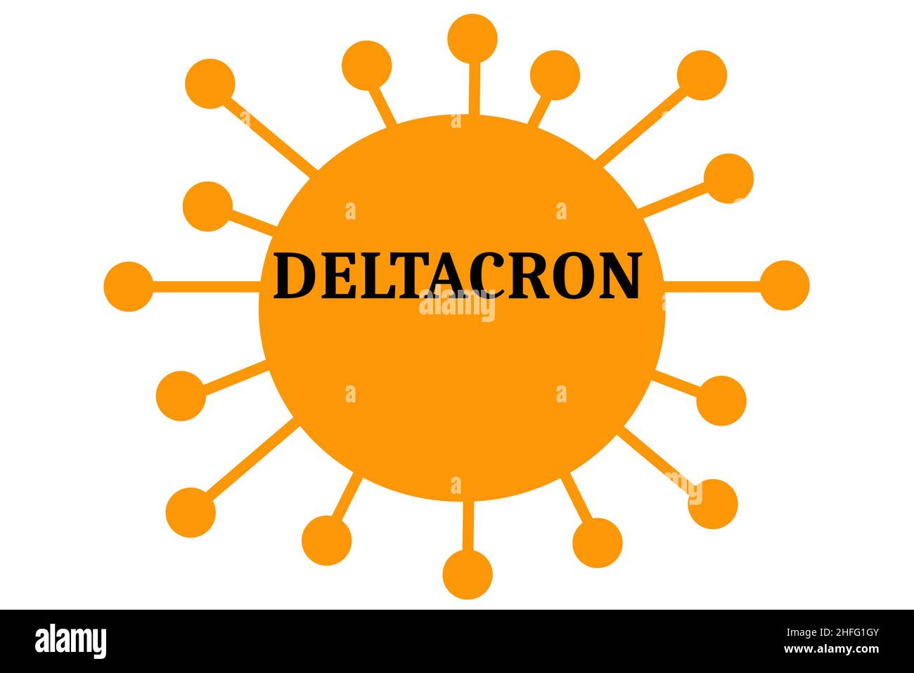 Variante Deltacron in arancione e isolata su sfondo bianco Foto Stock