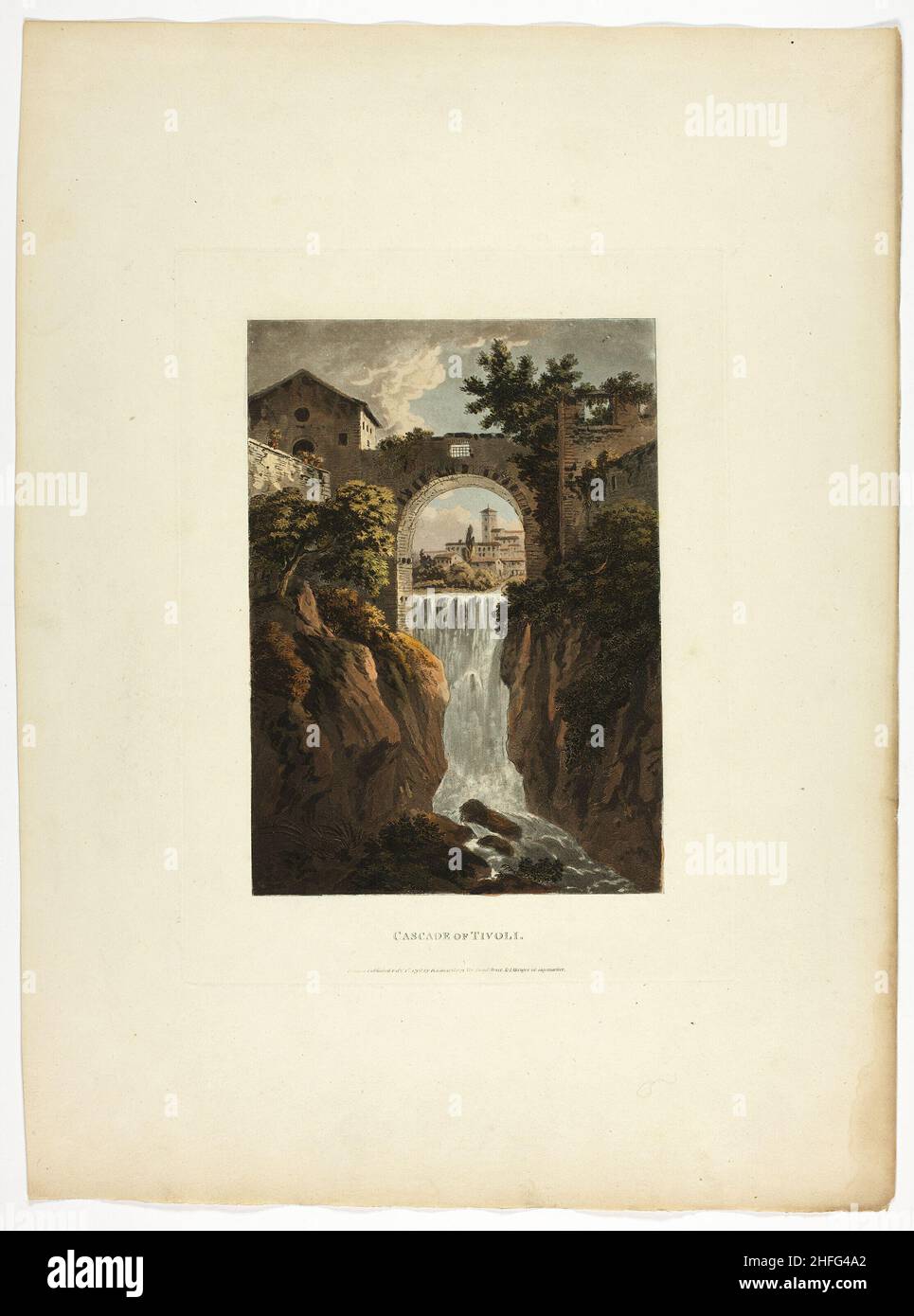 Cascata di Tivoli, targa trentanove dalle rovine di Roma, pubblicata il 1 febbraio 1798. Foto Stock