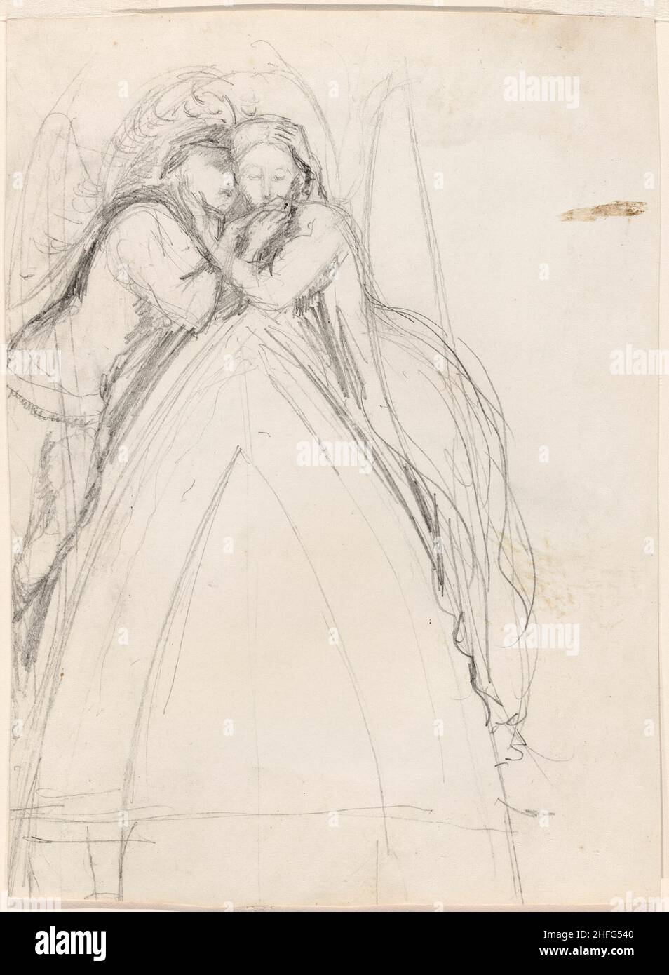 Design per un arco gotico con l'artista e Effie Ruskin abbracciando (recto); Design per un arco gotico con Effie come Angelo (verso), 1853. Foto Stock