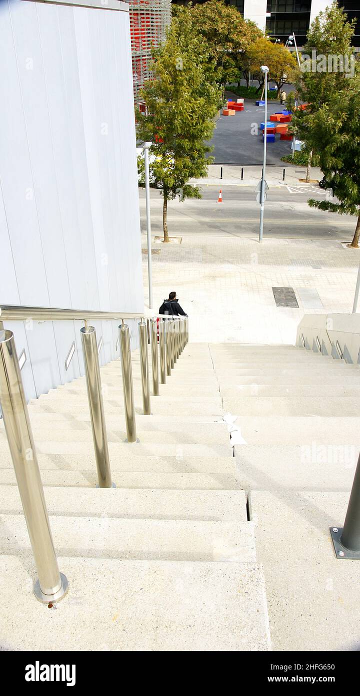 Le scale posteriori del Museo del Design, Barcellona, Catalunya, Spagna, Europa Foto Stock