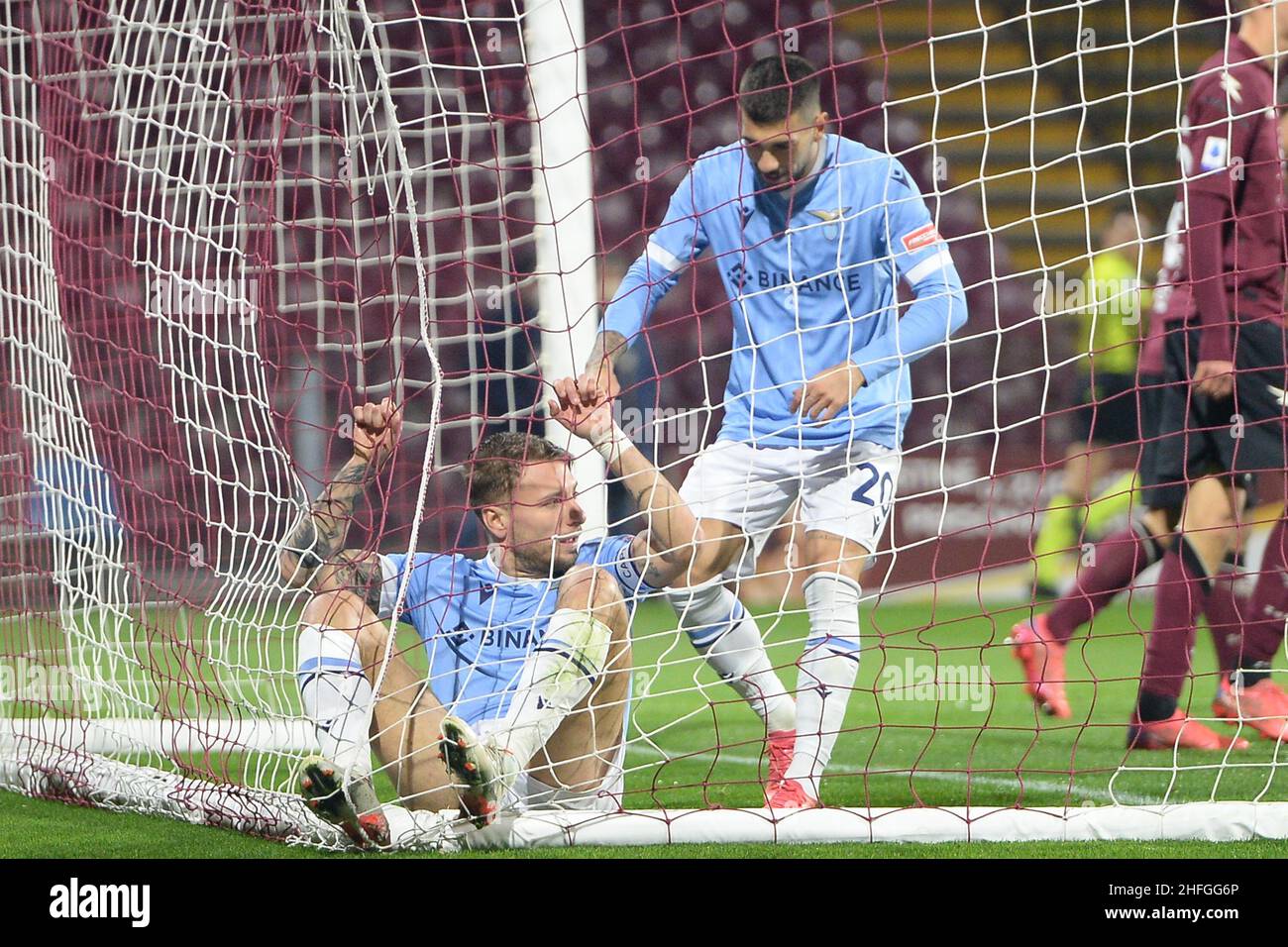 Salerno, Italia. 15th Jan 2022. (1/15/2022) Ciro immobile (SS Lazio) si rallegra dopo il traguardo 0-2 durante la Serie A partita tra US Salernitana 1919 e SS Lazio allo Stadio Arechi. Il Lazio vince il 3-0. (Foto di Agostino Gemito/Pacific Press/Sipa USA) Credit: Sipa USA/Alamy Live News Foto Stock