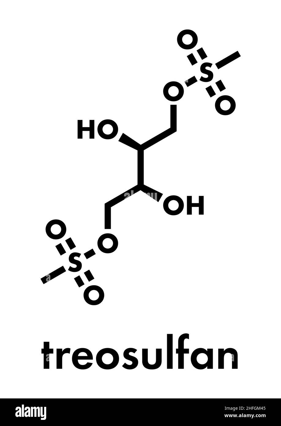 Molecola di farmaco Treosulfan. Formula scheletrica. Illustrazione Vettoriale