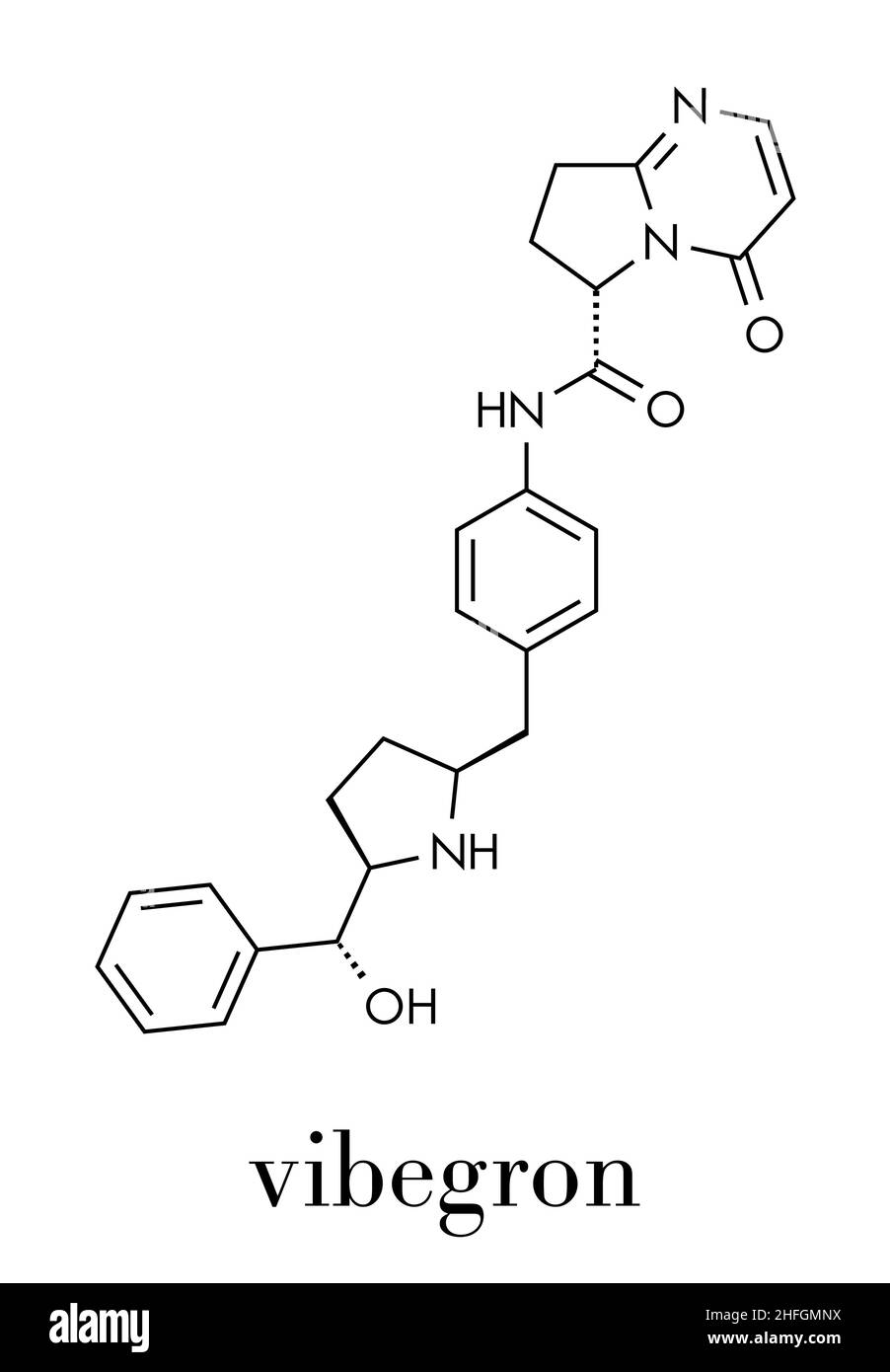 Molecola di farmaco Vibegron, struttura chimica Illustrazione Vettoriale