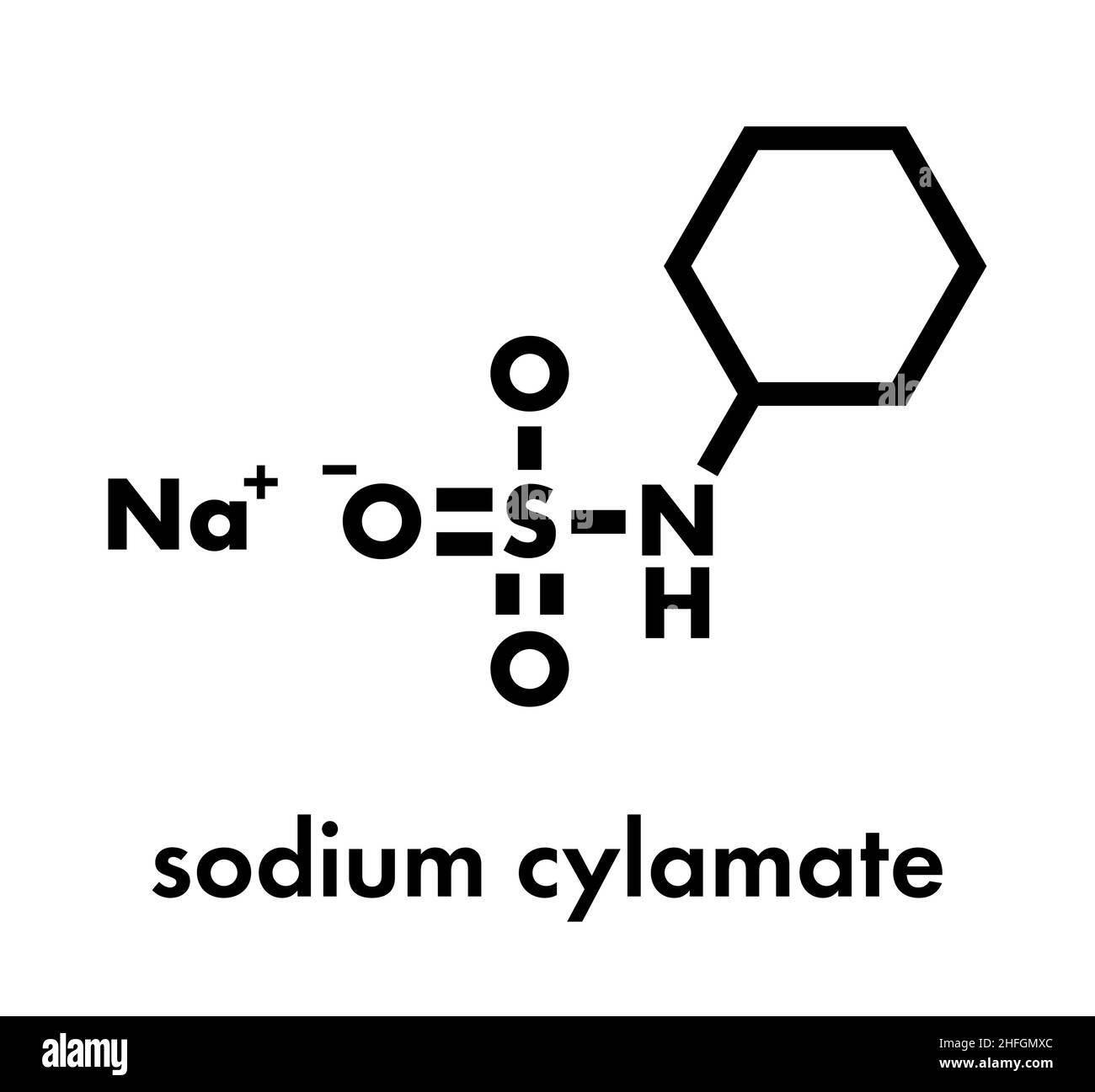 Il ciclamato di sodio dolcificante artificiale molecola. Formula di scheletro. Illustrazione Vettoriale