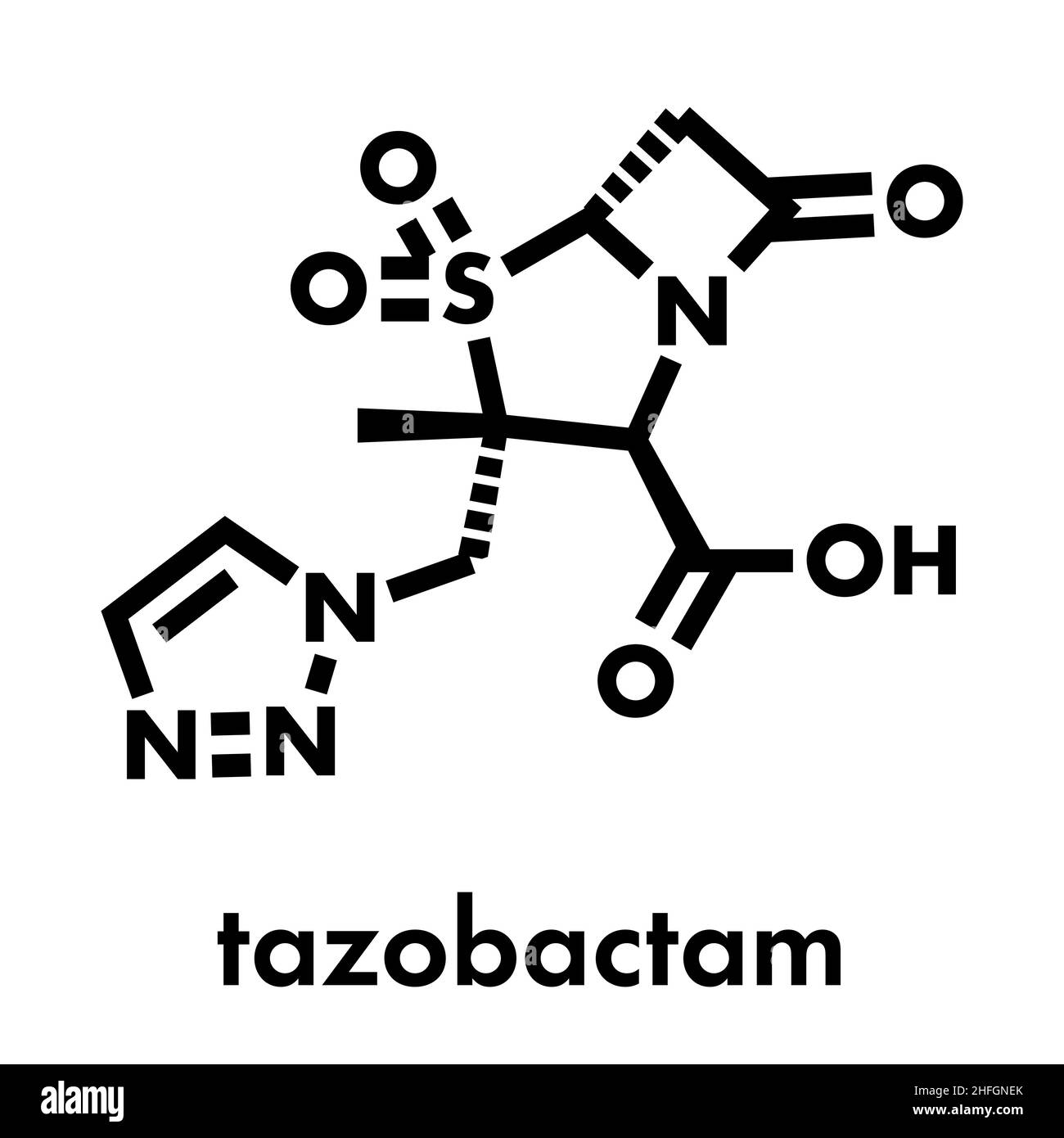 Tazobactam molecola di farmaco. Inibitore di natura batterica beta-lattamasi enzimi. Formula di scheletro. Illustrazione Vettoriale