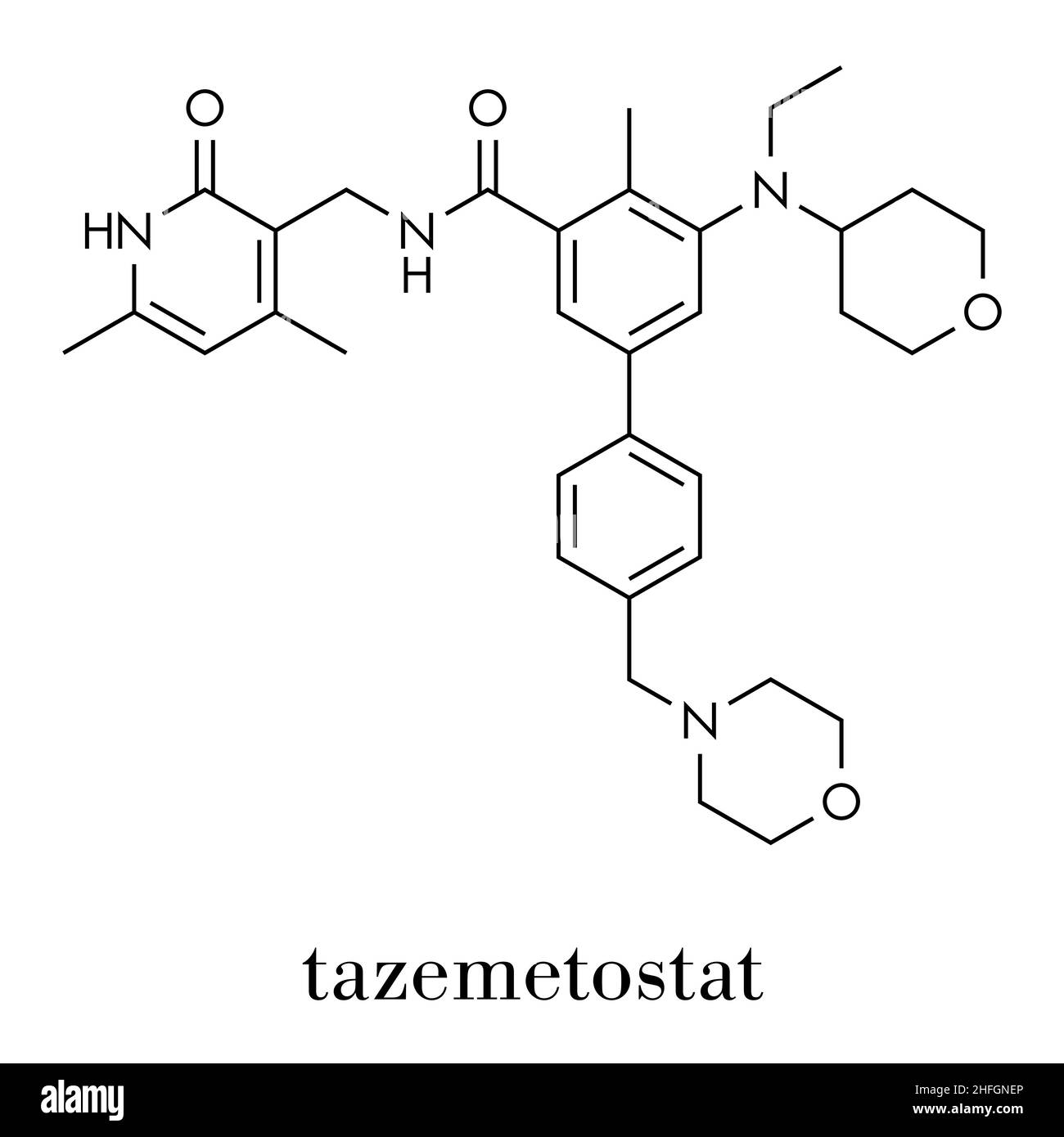 Tazemetostat cancro molecola di farmaco. Formula scheletrica. Illustrazione Vettoriale