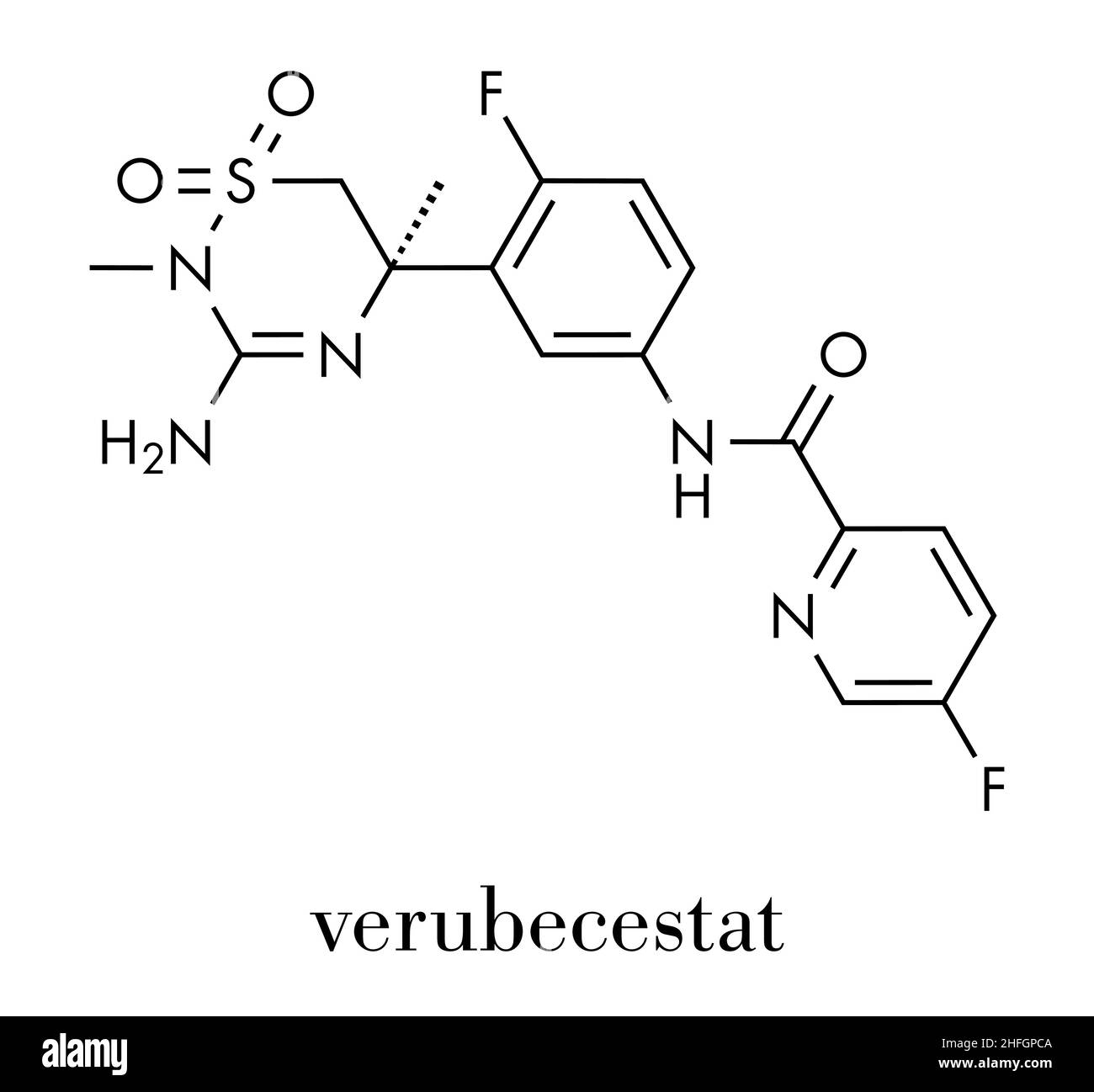 Verubecestat morbo di Alzheimer molecola di farmaco (cui BACE1 inibitore). Formula di scheletro. Illustrazione Vettoriale