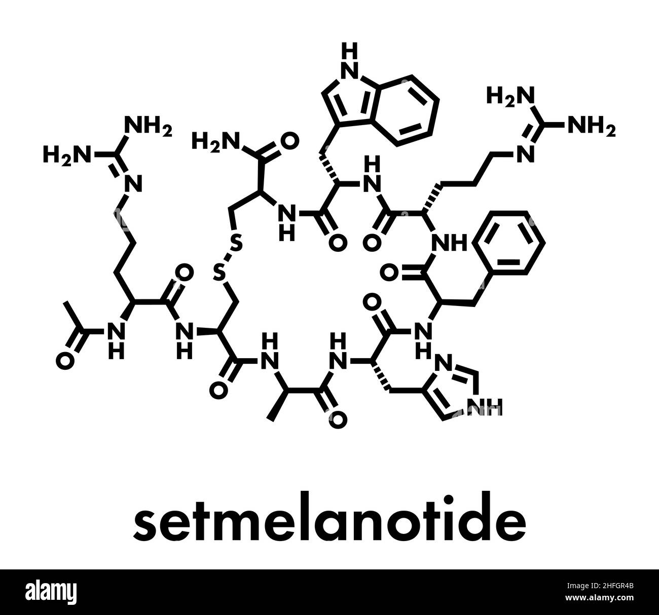Setmelanotide molecola di farmaco (MC4 agonista del recettore). Formula di scheletro. Illustrazione Vettoriale