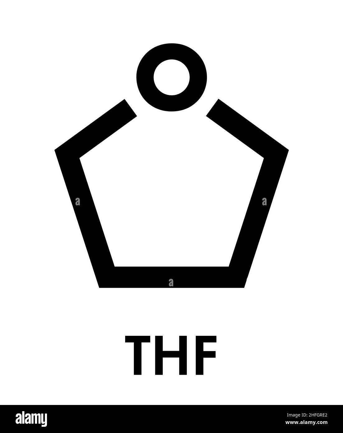 Tetraidrofurano (THF, oxolane) molecola di solvente. Formula di scheletro. Illustrazione Vettoriale