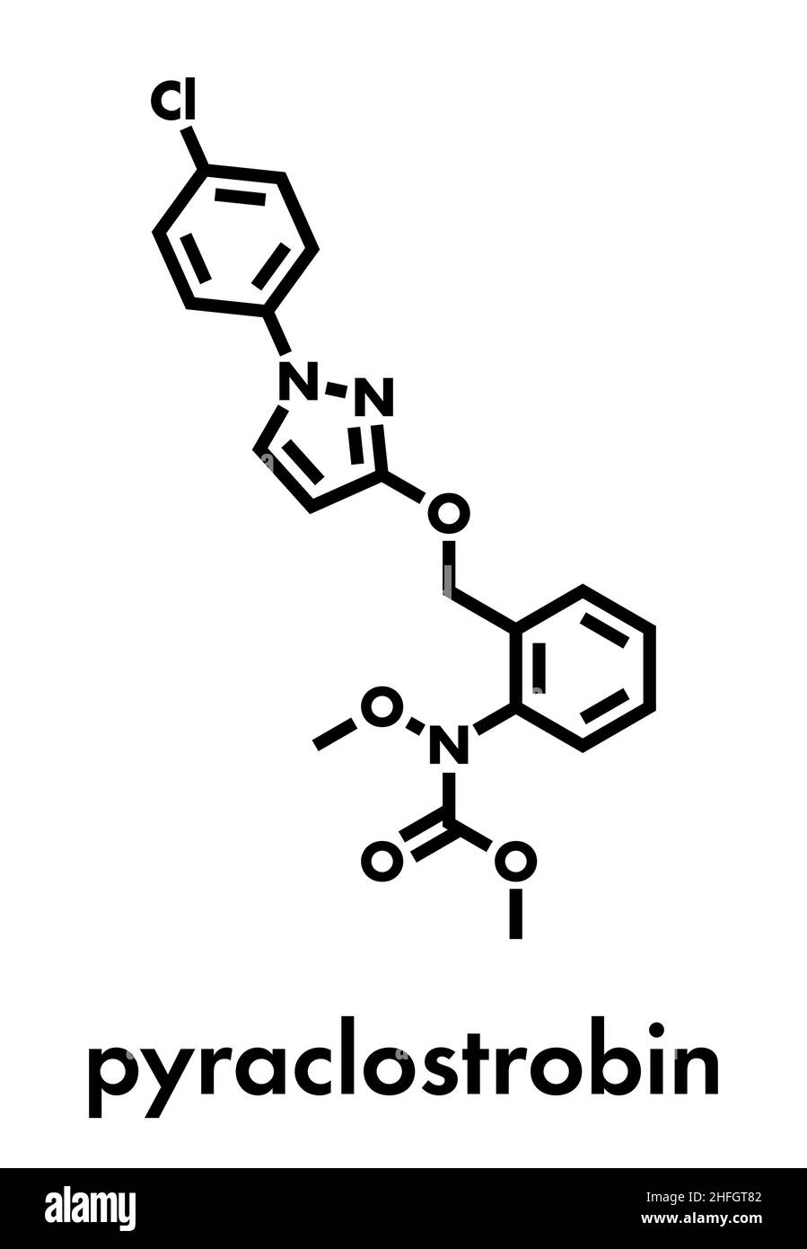 Pyraclostrobin fungicida molecola. Formula di scheletro. Illustrazione Vettoriale