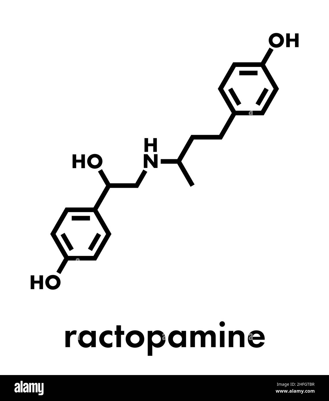 Ractopamine additivo per mangimi molecola. Formula di scheletro. Illustrazione Vettoriale