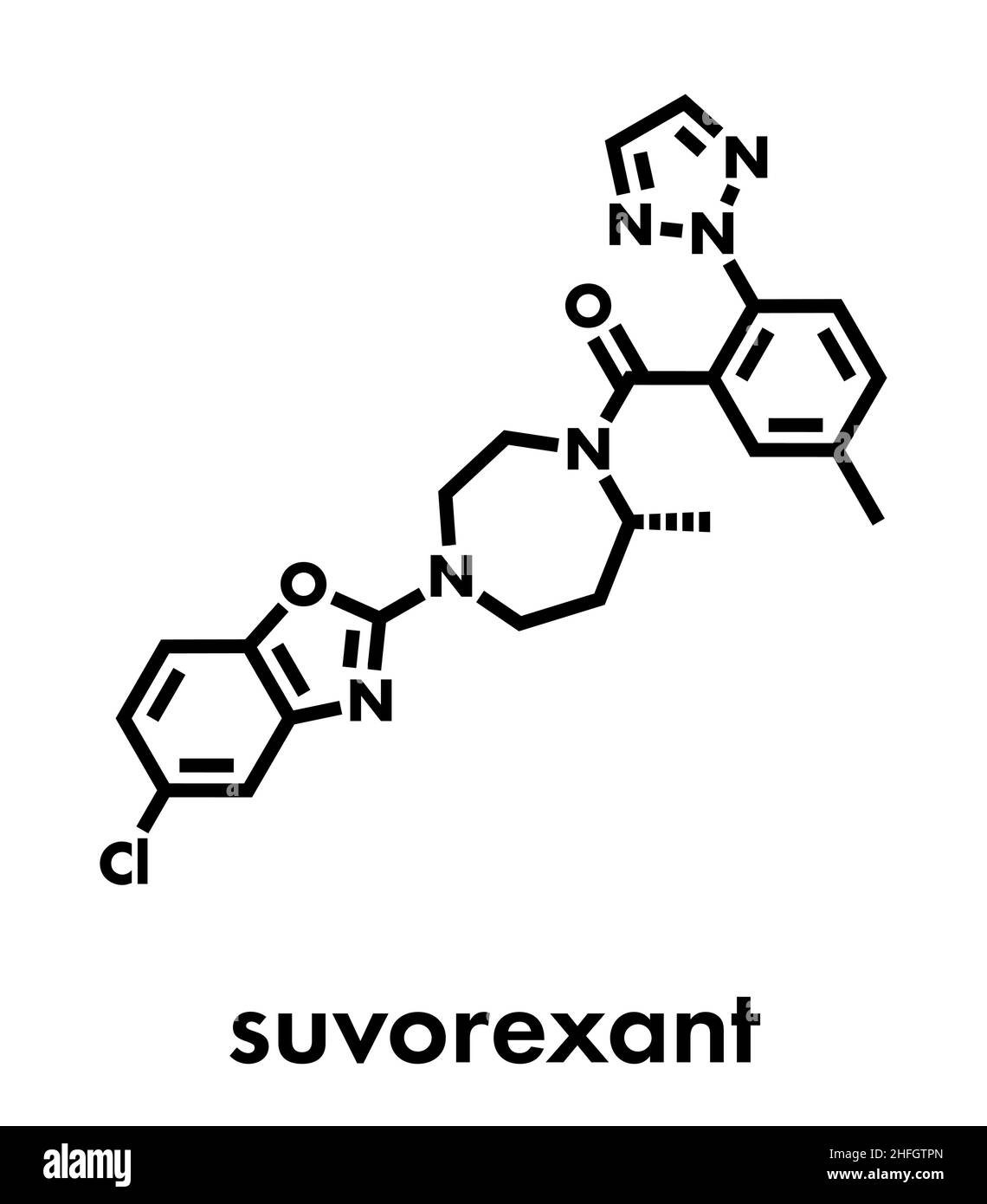 Suvorexant insonnia farmaco (sonnifero molecola). Dual orexin antagonista del recettore (Dora) formula scheletrico. Illustrazione Vettoriale