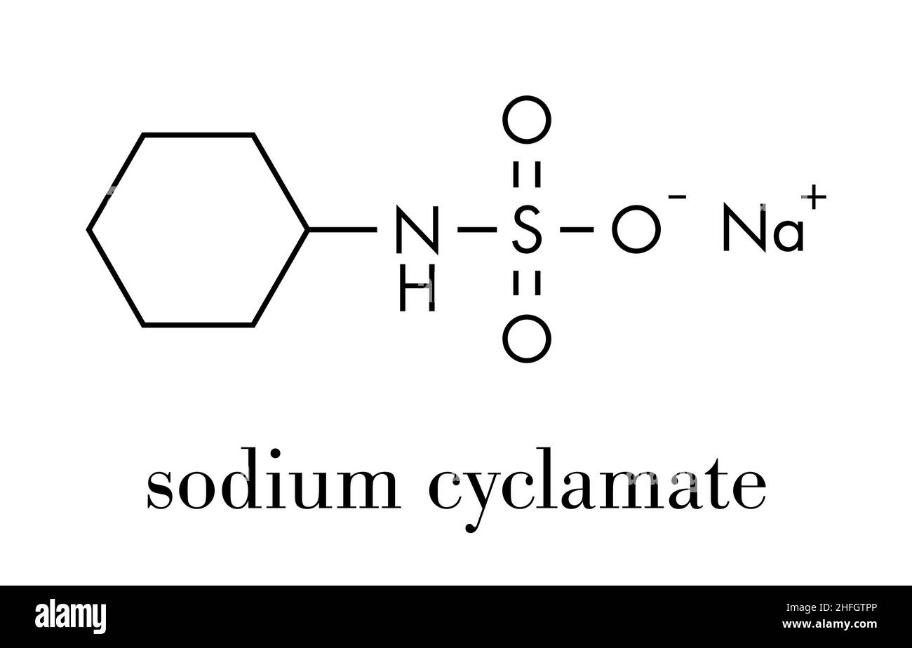 Il ciclamato di sodio dolcificante artificiale molecola. Formula di scheletro. Illustrazione Vettoriale