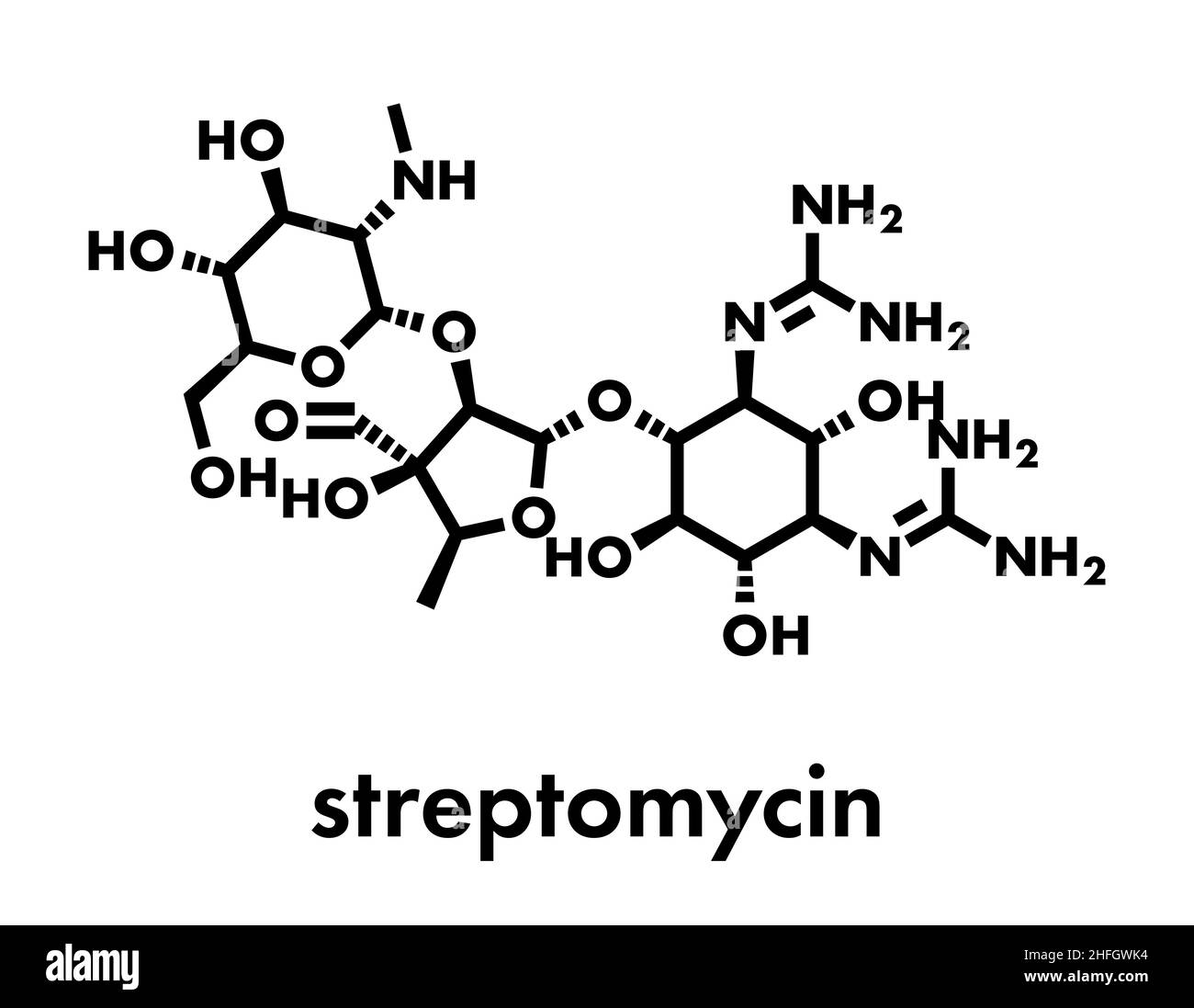 La streptomicina tubercolosi (antibiotico amminoglicoside classe molecola). Formula di scheletro. Illustrazione Vettoriale