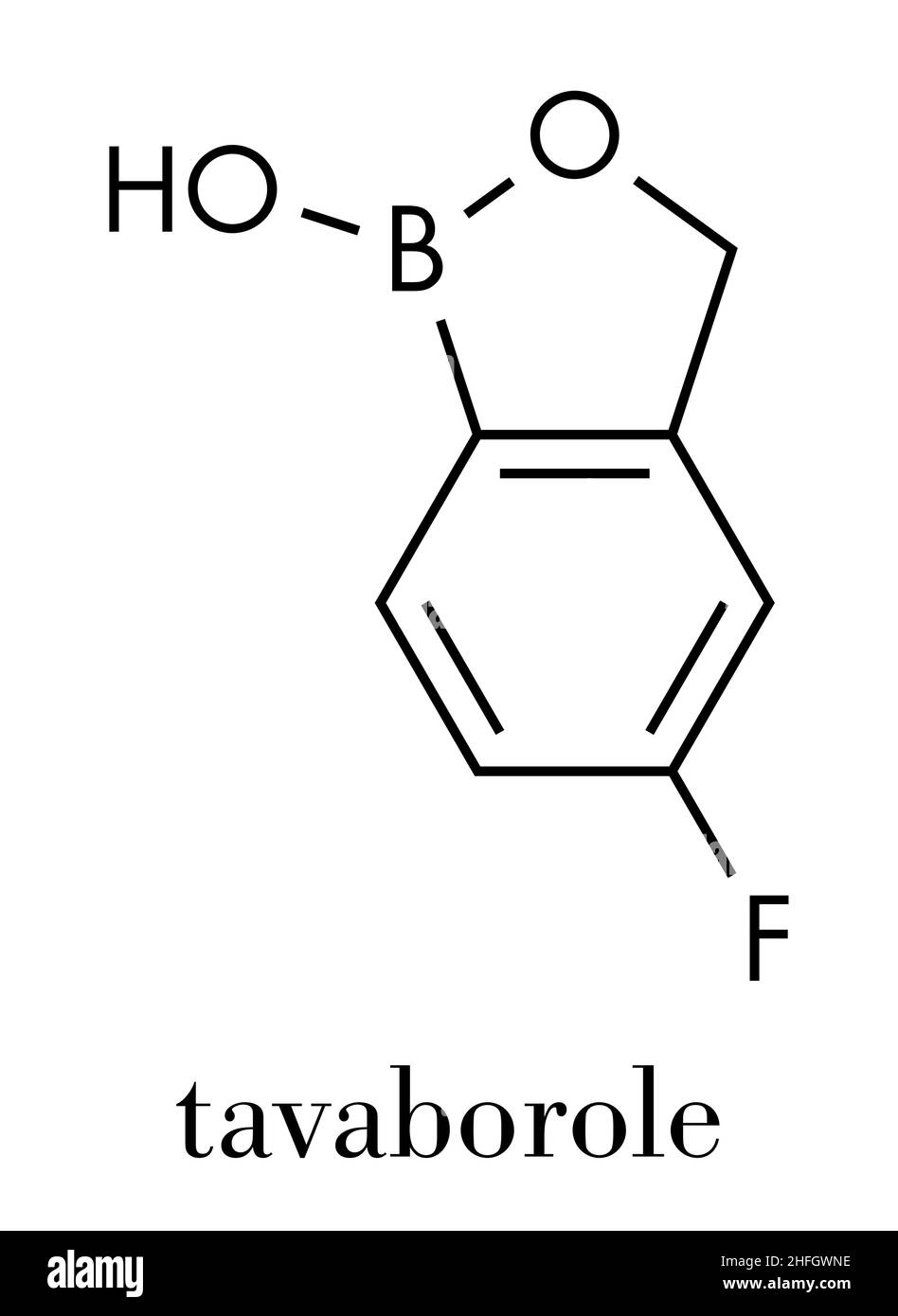 Tavaborole antimicotiche topiche molecola di farmaco. Formula di scheletro. Illustrazione Vettoriale