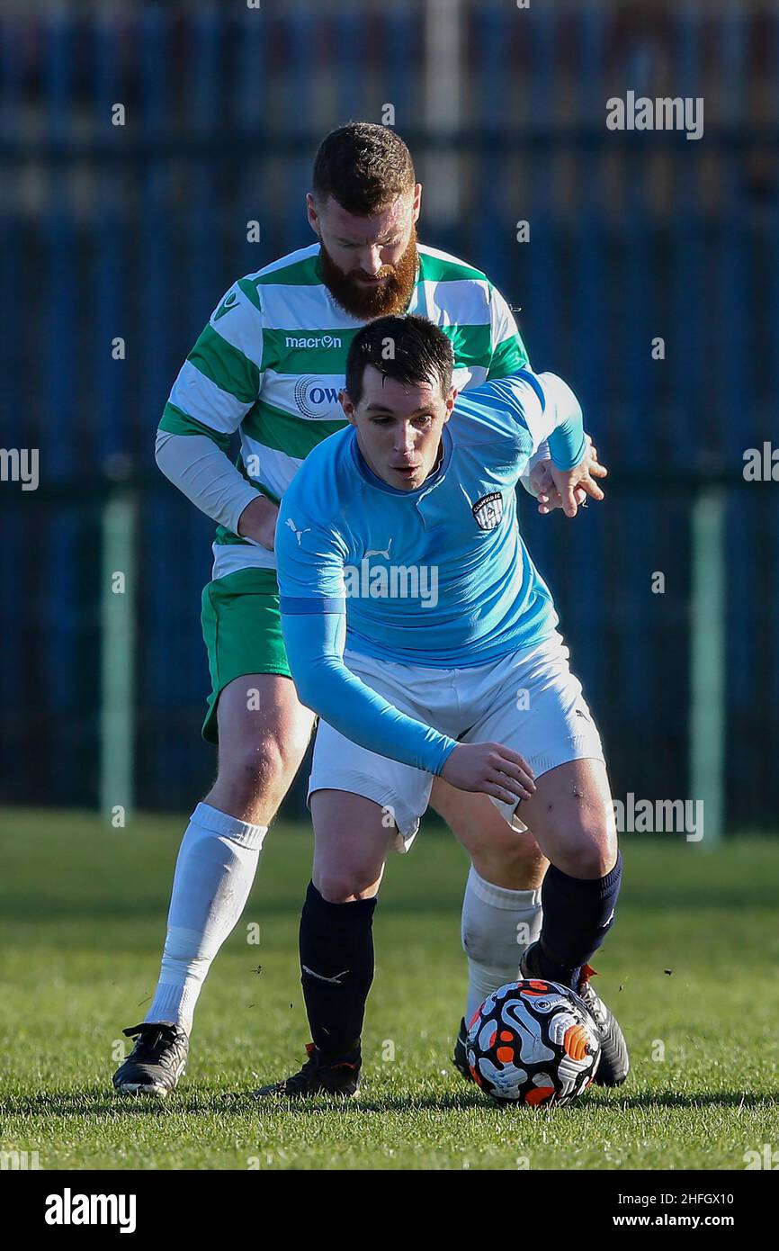 La partita della fa National Sunday Cup tra il Dock AFC e il Campfield FC alla Prahbu Ventures Ltd. Arena di Camell Laird FC, Birkenhead domenica 16th gennaio 202 Foto Stock