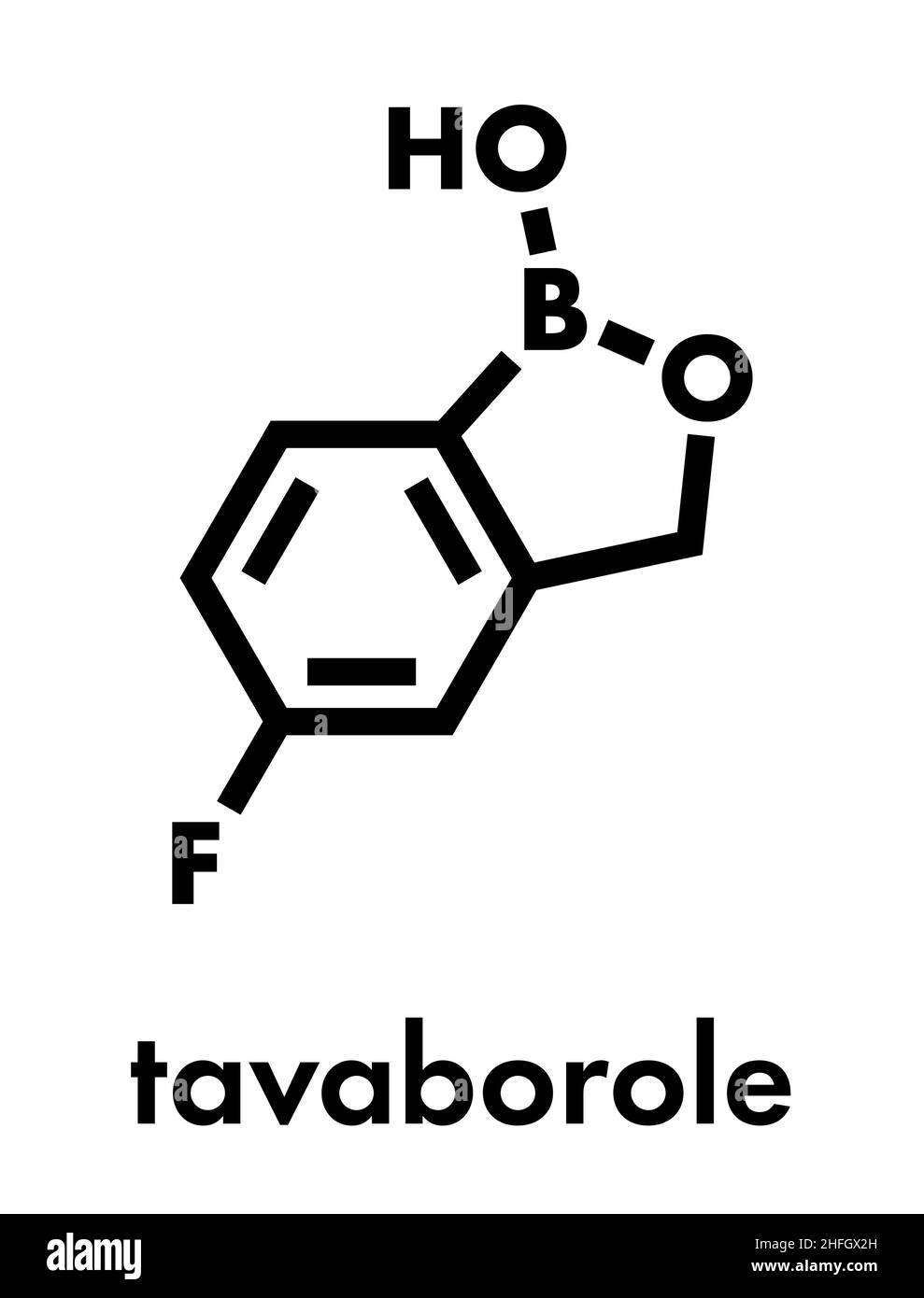 Tavaborole antimicotiche topiche molecola di farmaco. Formula di scheletro. Illustrazione Vettoriale