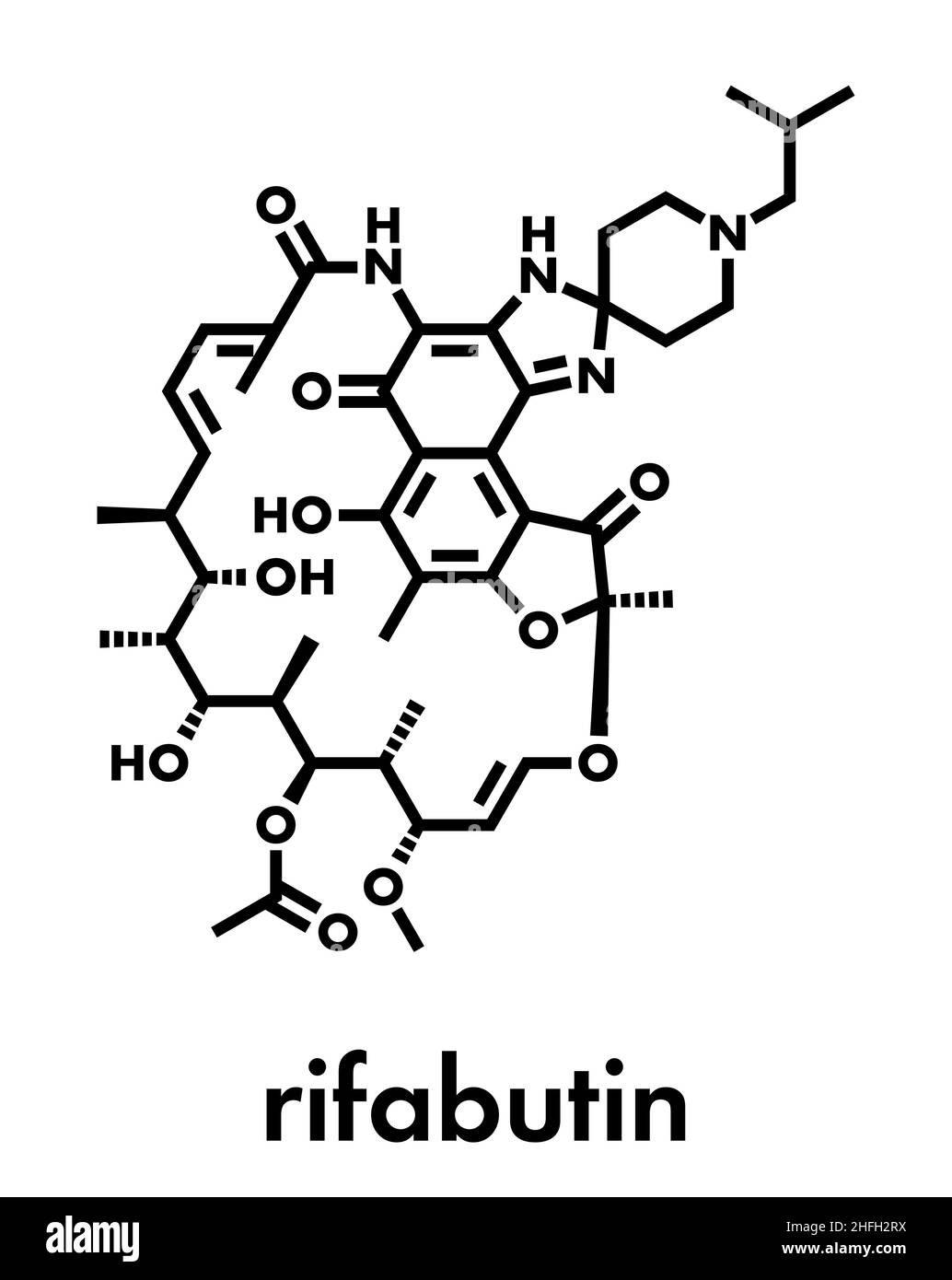 La rifabutina la tubercolosi molecola di farmaco. Formula di scheletro. Illustrazione Vettoriale