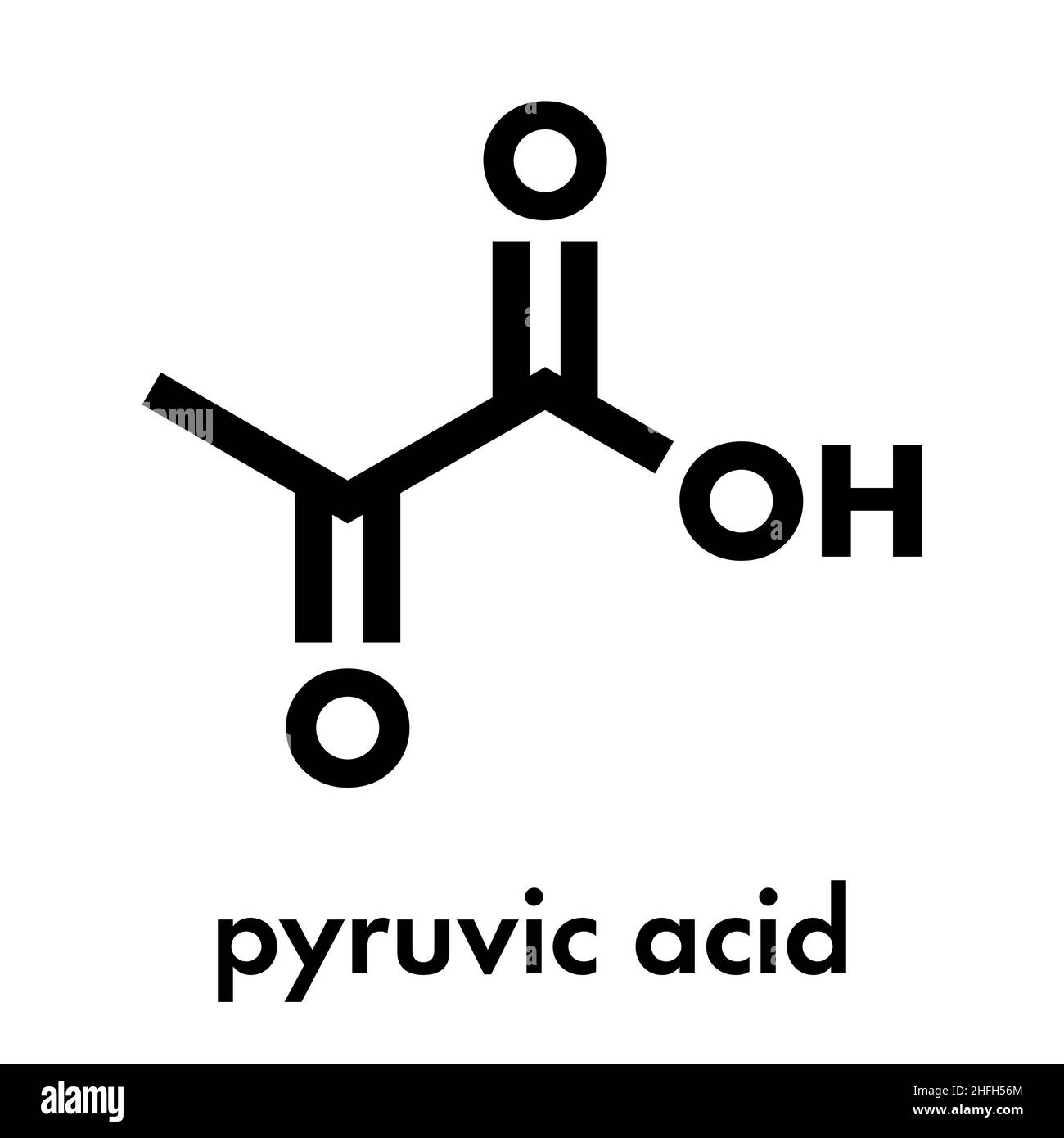 Acido piruvico (piruvato molecola). Importante intermedio in un certo numero di processi biochimici. Formula di scheletro. Illustrazione Vettoriale