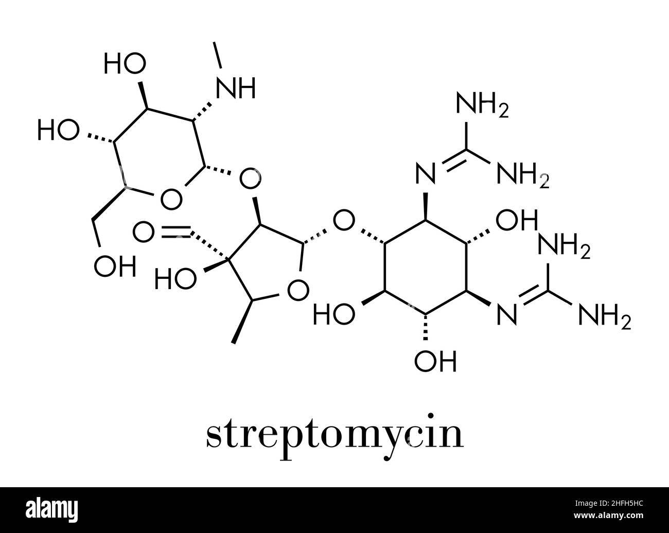 La streptomicina tubercolosi (antibiotico amminoglicoside classe molecola). Formula di scheletro. Illustrazione Vettoriale