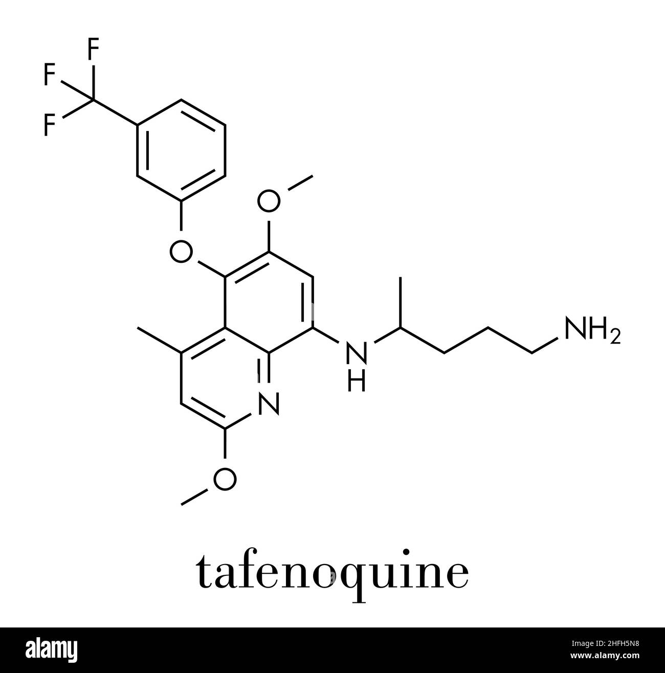 La malaria Tafenoquine molecola di farmaco. Formula di scheletro. Illustrazione Vettoriale