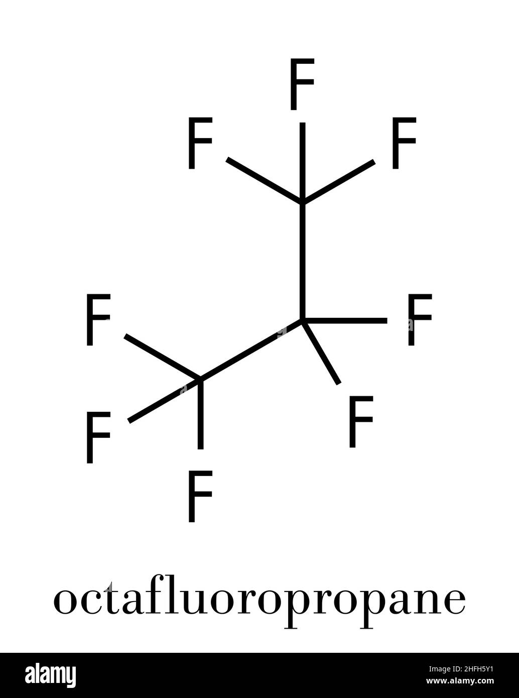 Molecola di perfluorocarburo di ottafluoropropano. Formula scheletrica. Illustrazione Vettoriale