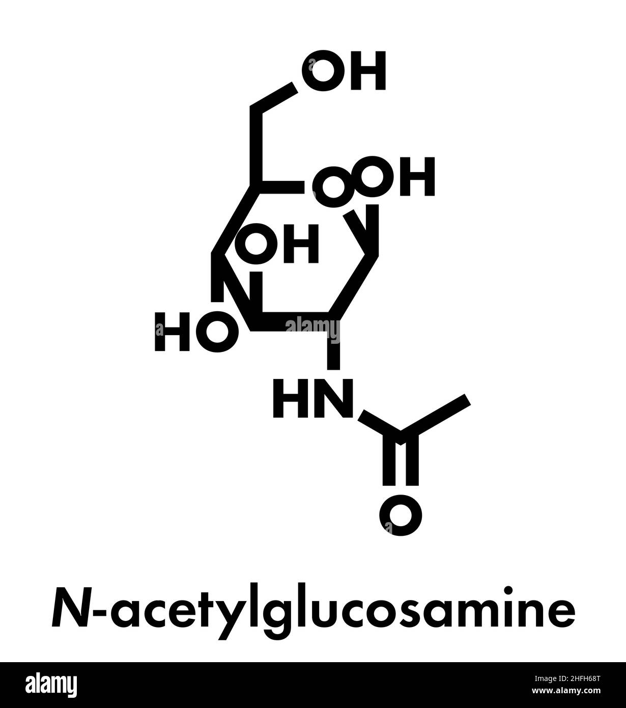 N-acetilglucosammina (NAG) Integratore alimentare molecola. Formula di scheletro. Illustrazione Vettoriale