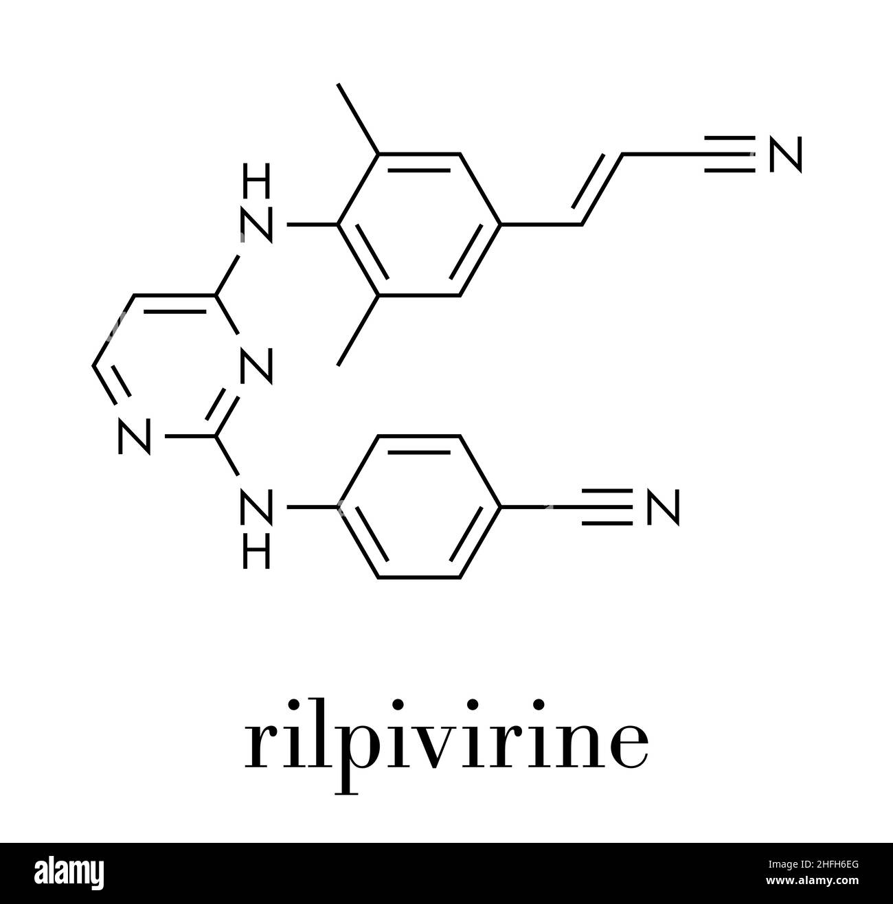 Rilpivirina molecola di farmaco HIV. Formula scheletrica. Illustrazione Vettoriale