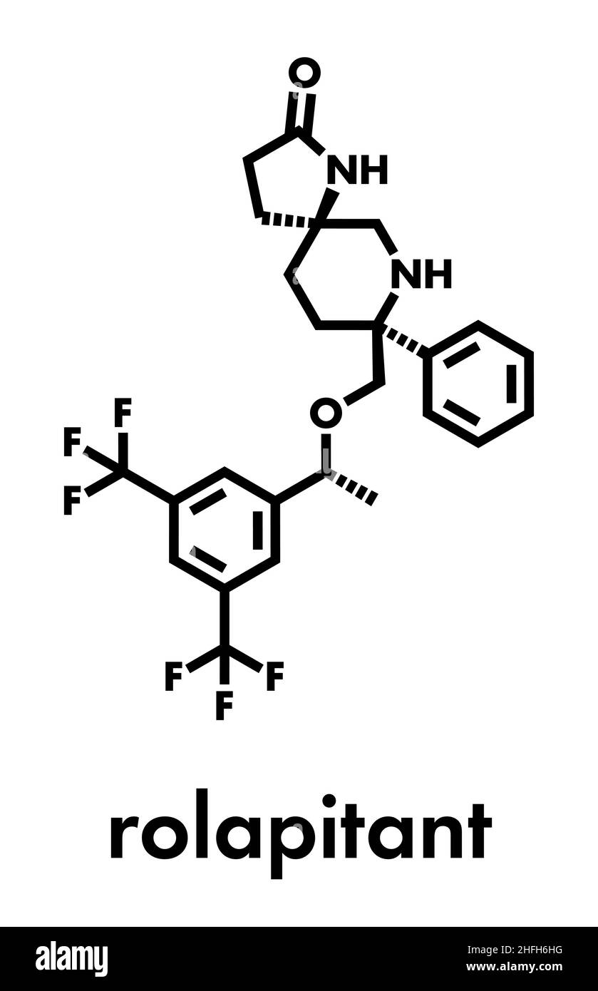 Rolapitant antiemetico nella molecola di farmaco. Formula di scheletro. Illustrazione Vettoriale