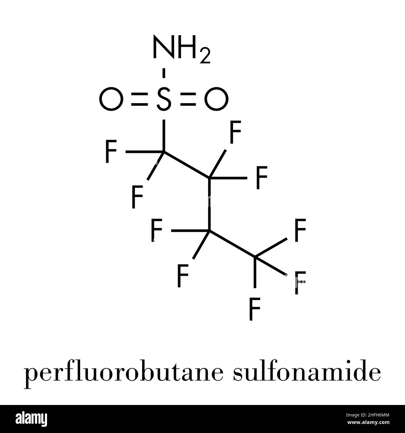Molecola di perfluorobutano solfonammide. Formula scheletrica. Illustrazione Vettoriale